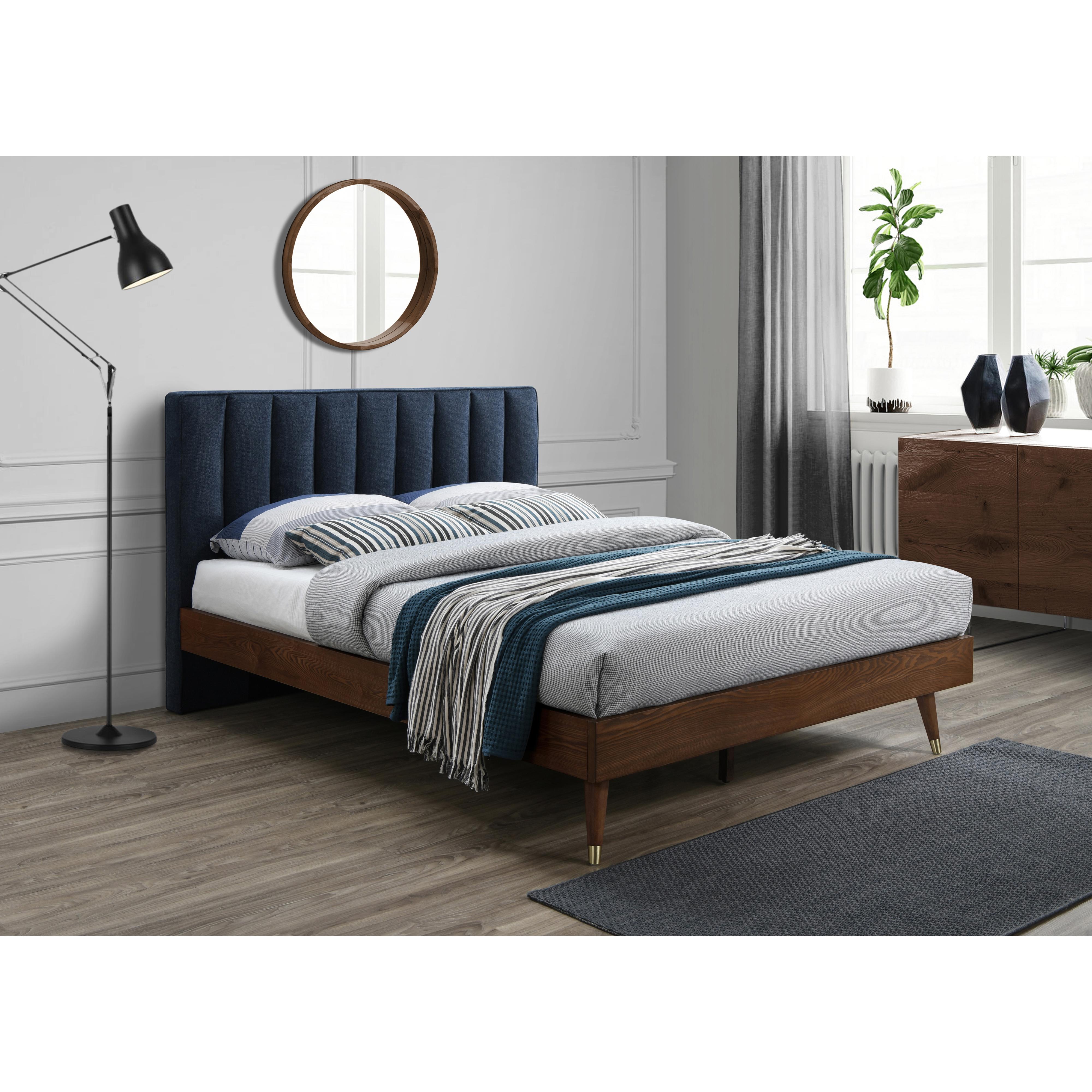 Meridian Vance Navy Linen Textured Fabric King Bed (3 Boxes)