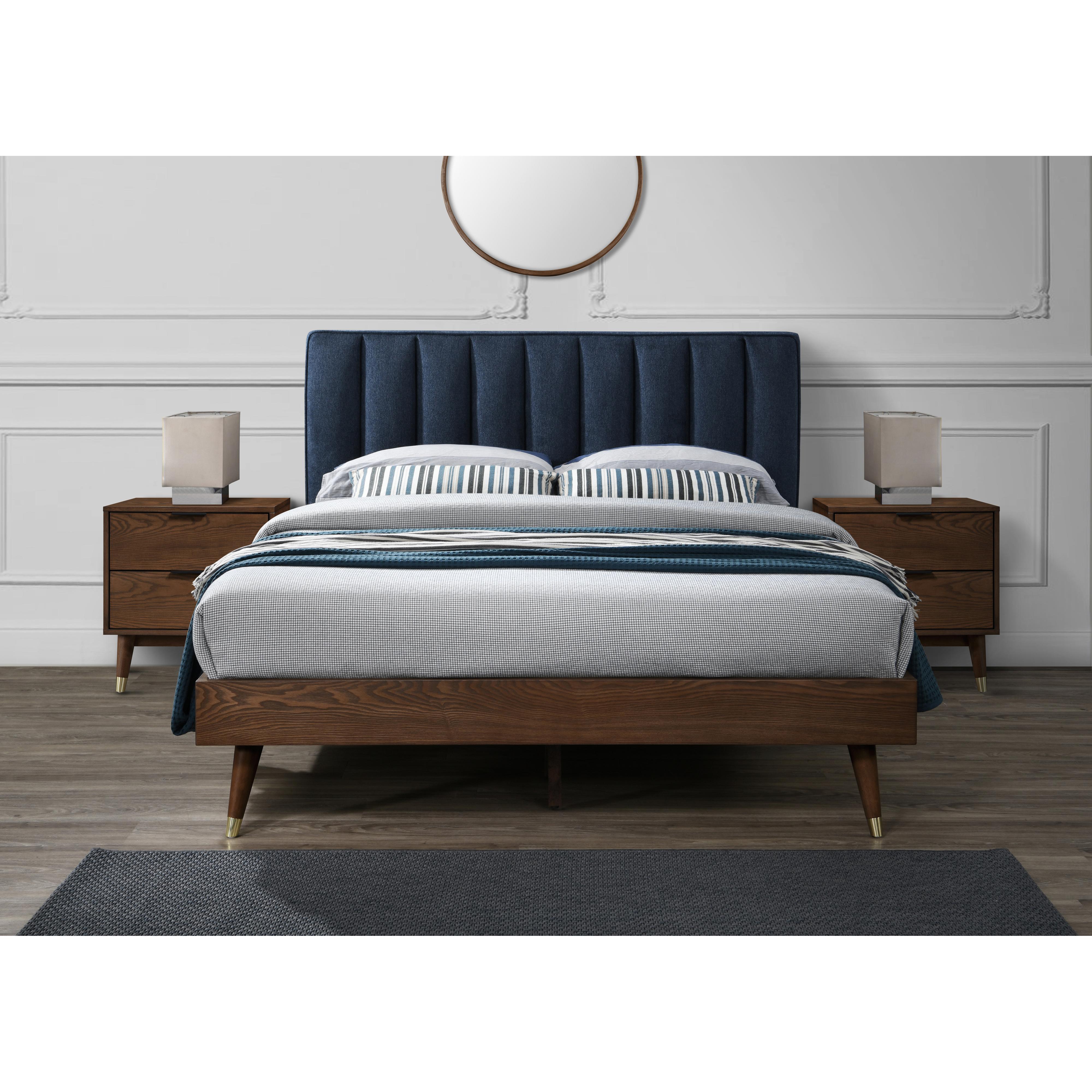 Meridian Vance Navy Linen Textured Fabric King Bed (3 Boxes)