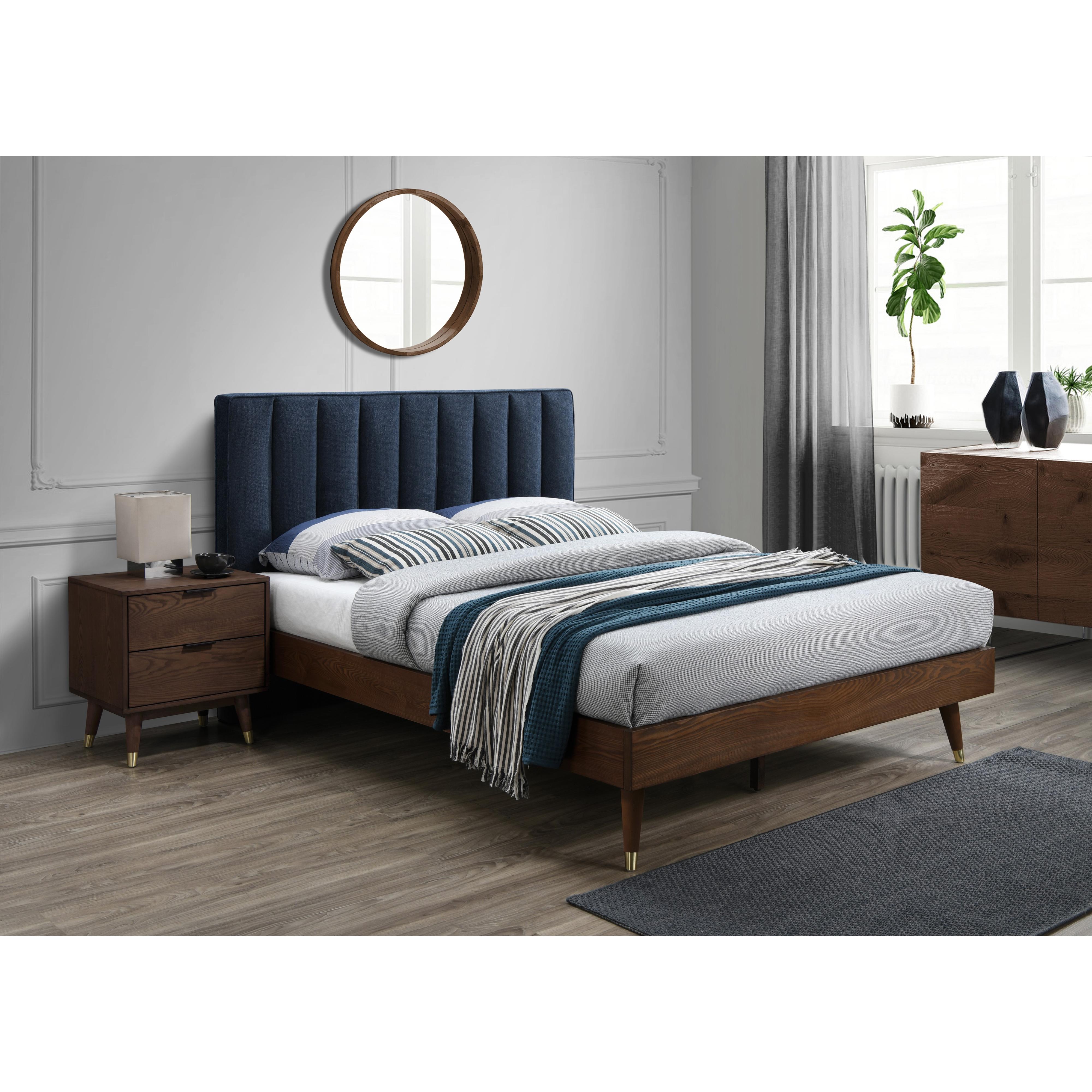 Meridian Vance Navy Linen Textured Fabric King Bed (3 Boxes)