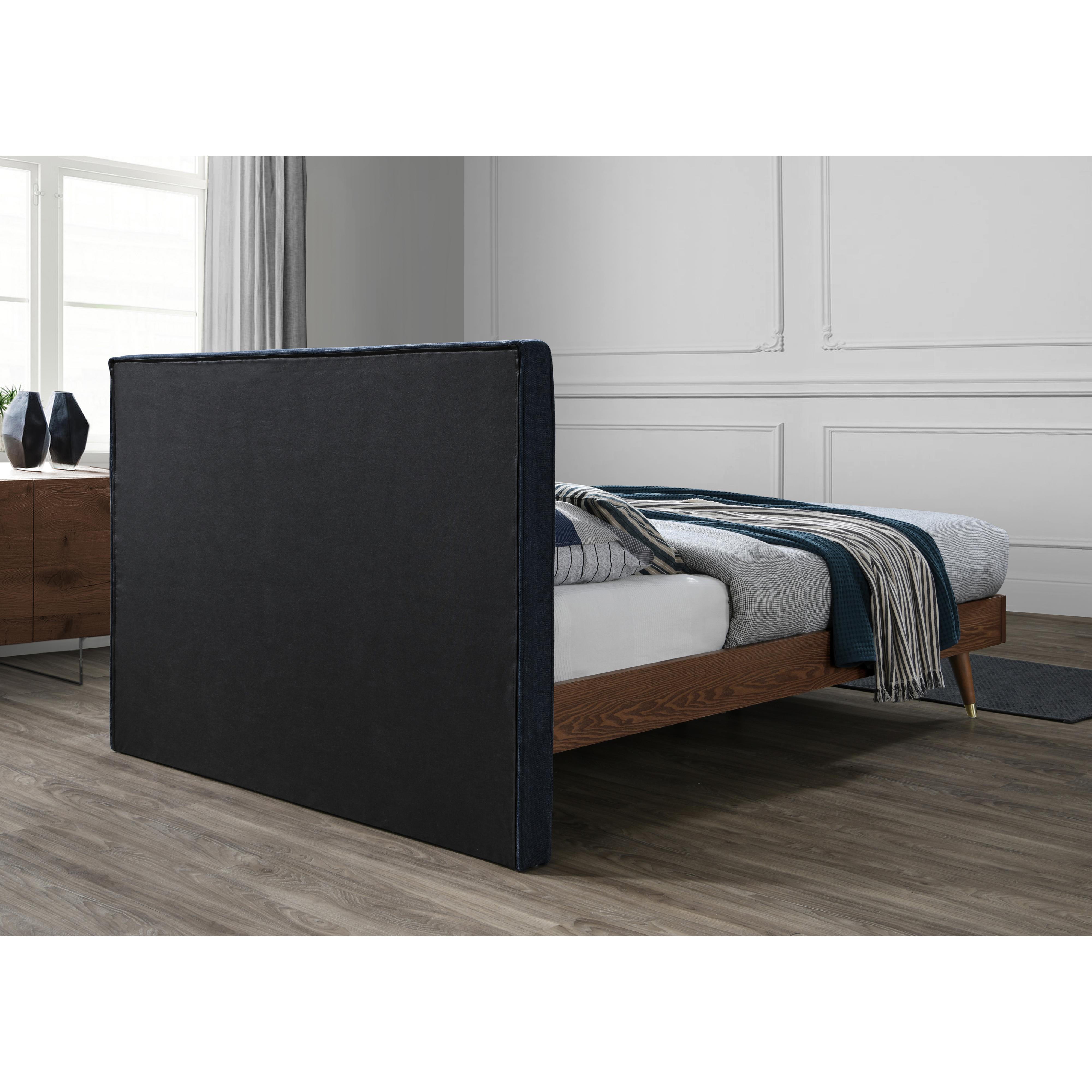 Meridian Vance Navy Linen Textured Fabric King Bed (3 Boxes)