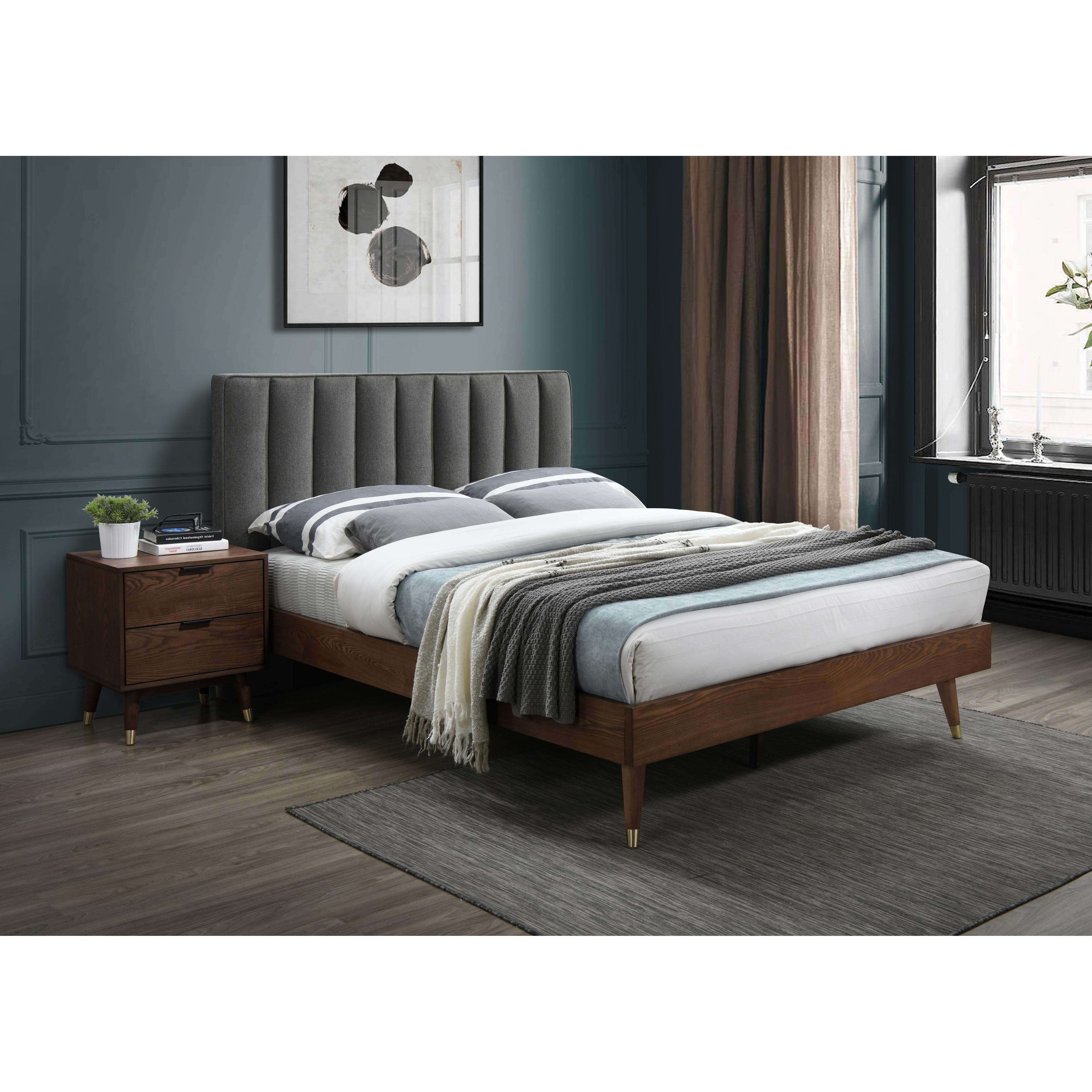 Meridian Vance Grey Linen Textured Fabric Queen Bed (3 Boxes)