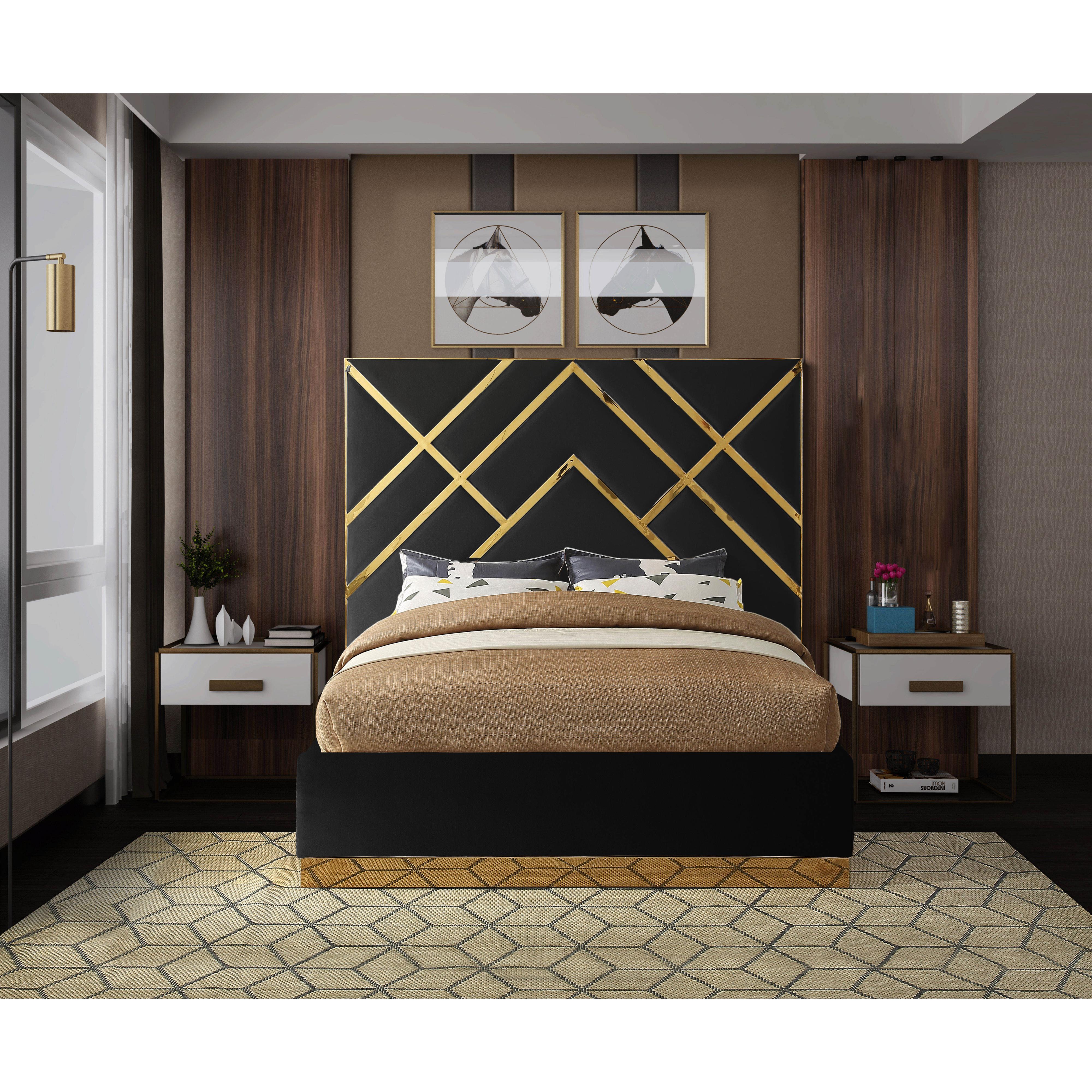 Meridian Vector Black Velvet King Bed