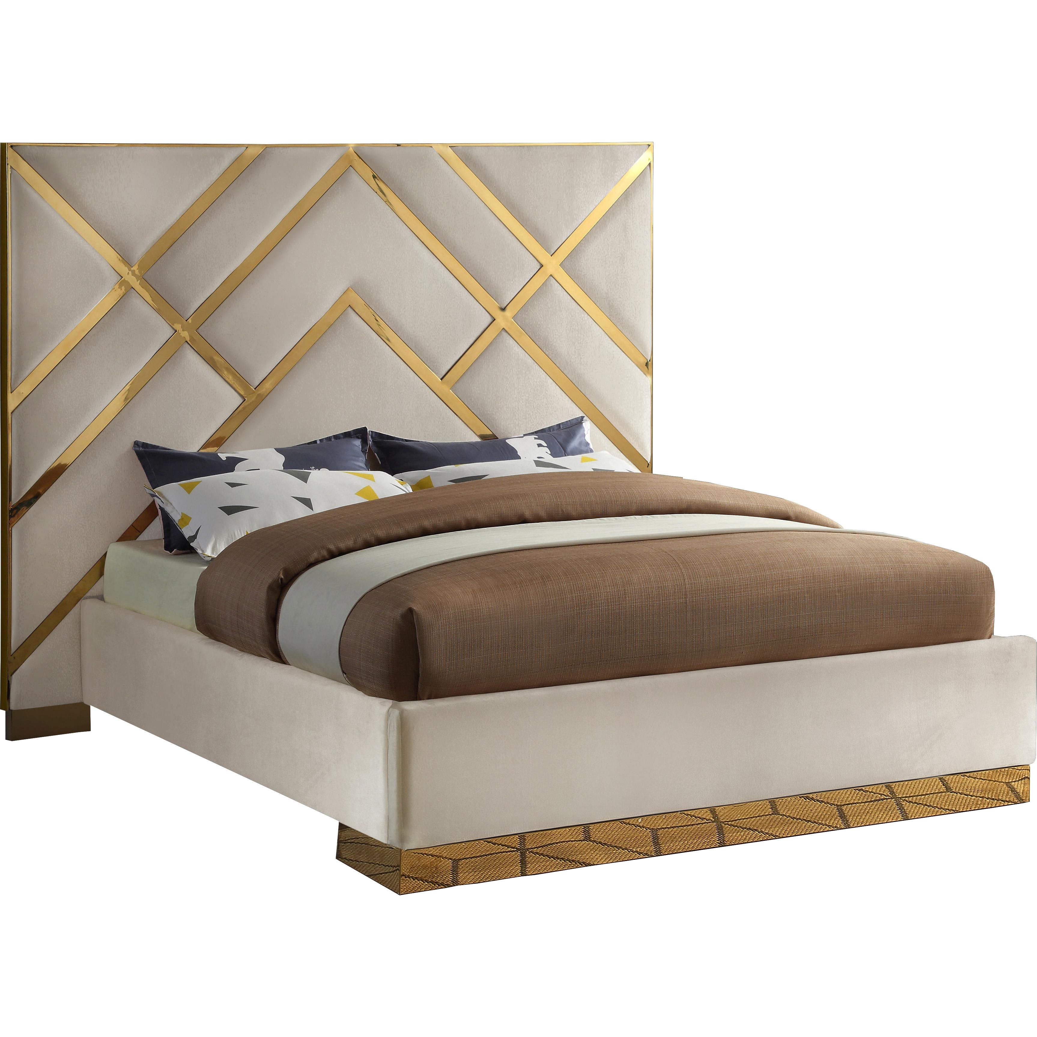 Meridian Vector Cream Velvet King Bed