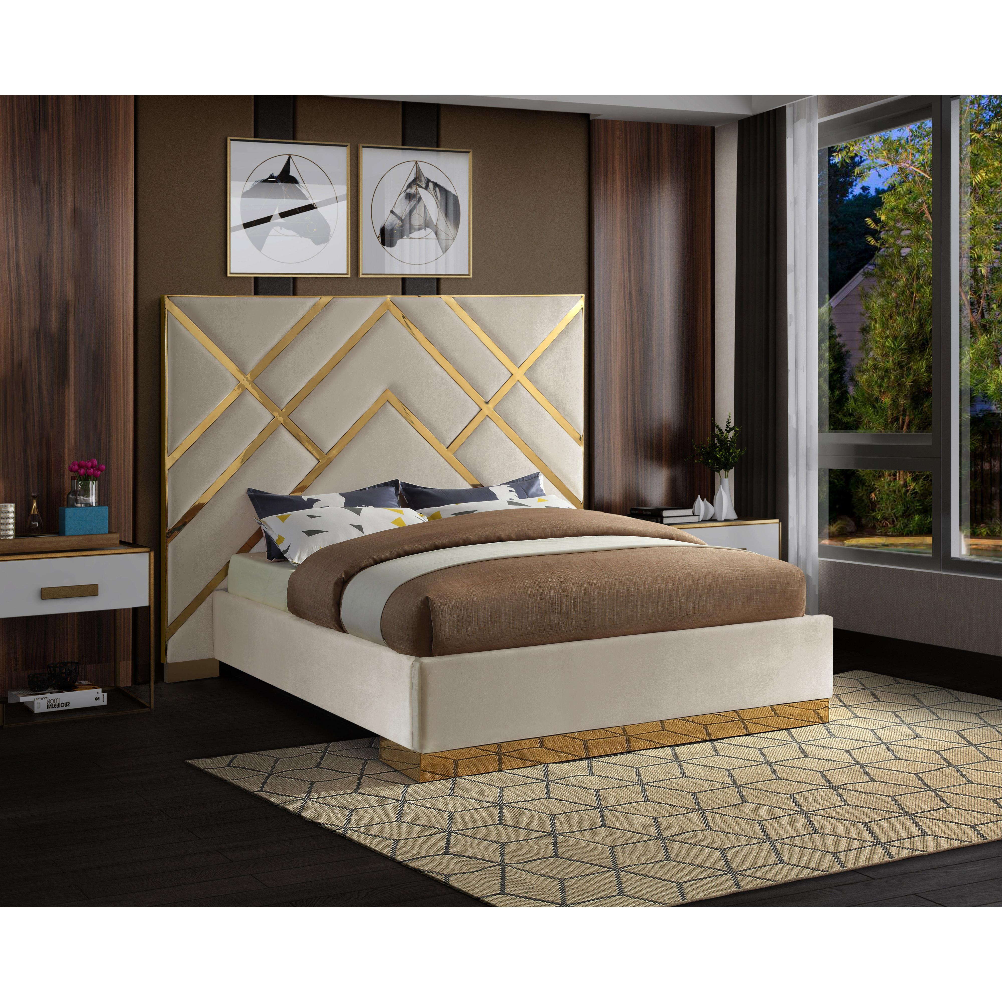 Meridian Vector Cream Velvet King Bed