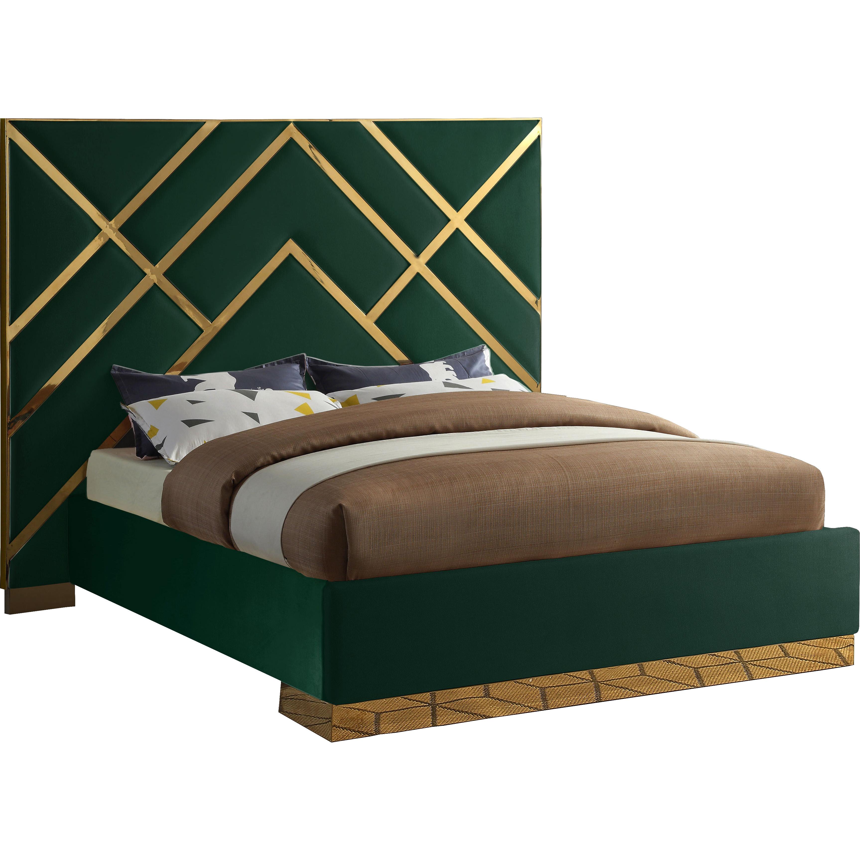 Meridian Vector Green Velvet King Bed