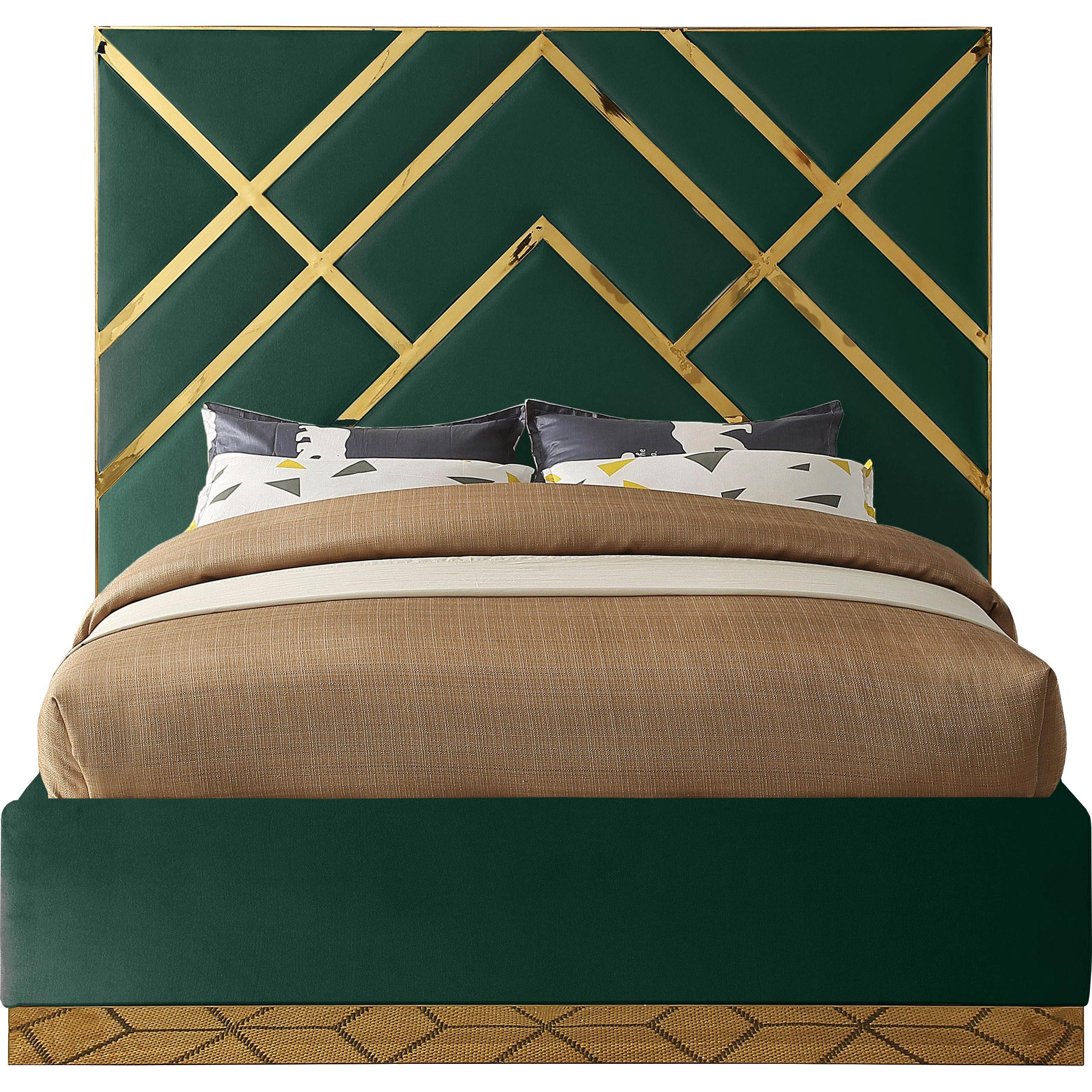 Meridian Vector Green Velvet King Bed