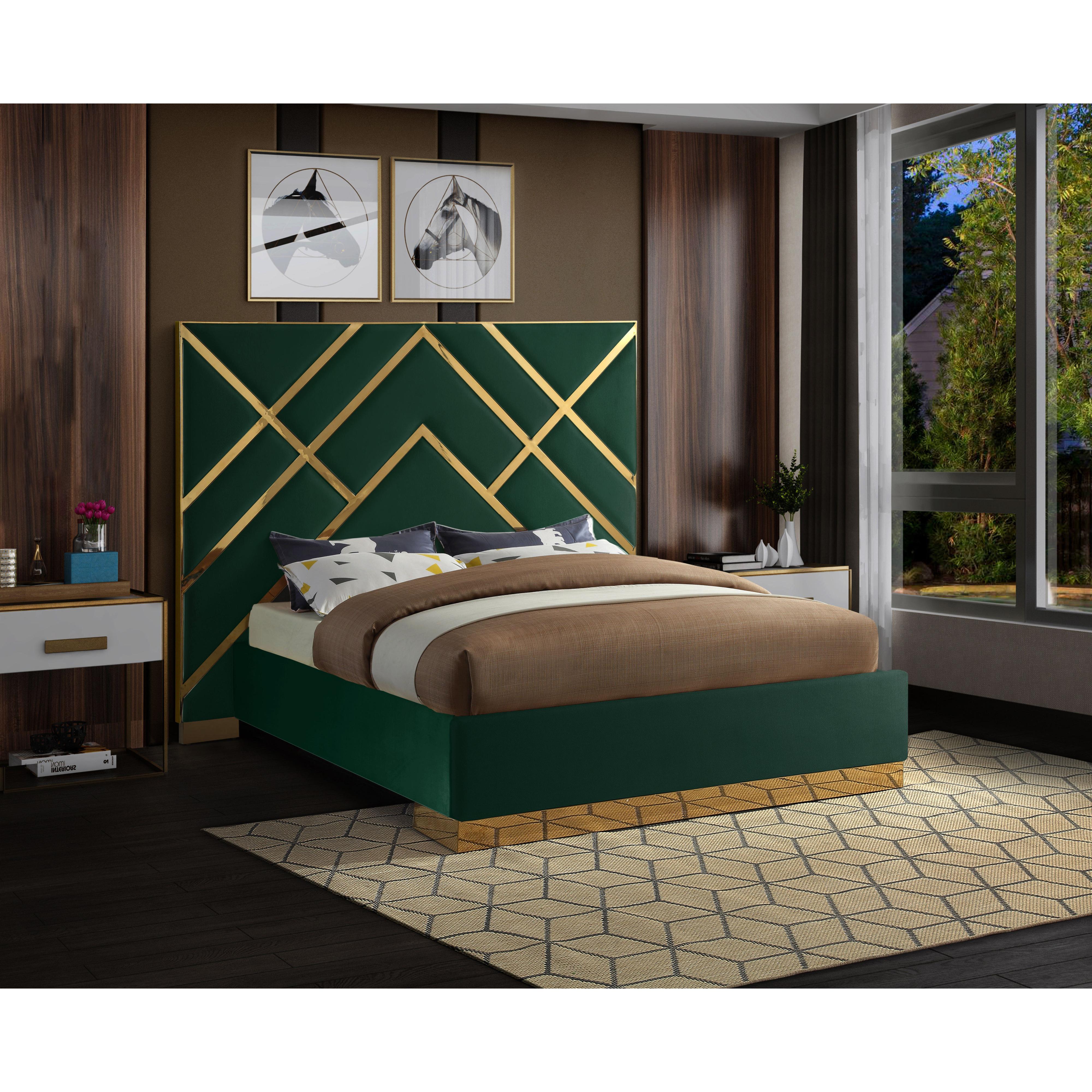 Meridian Vector Green Velvet King Bed