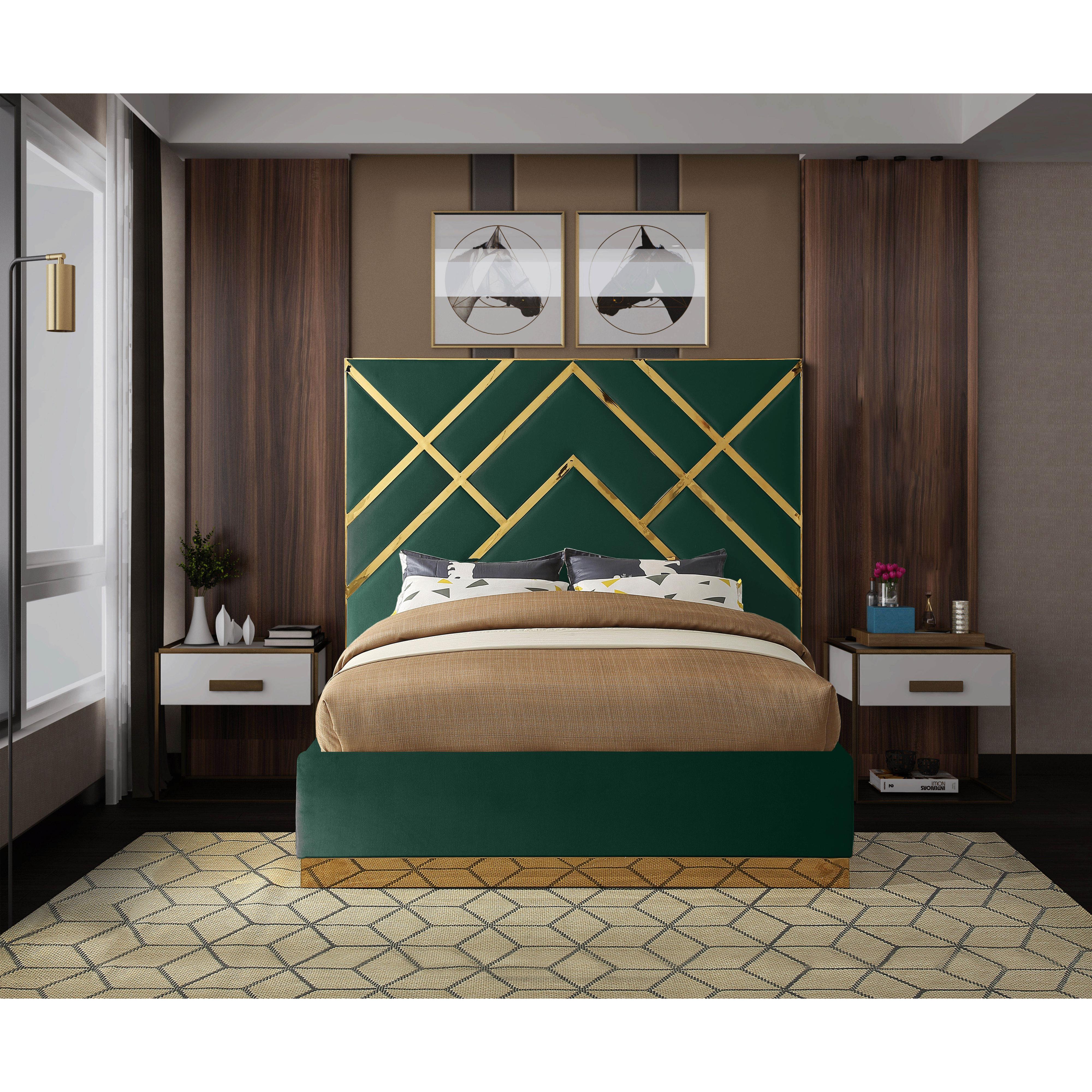 Meridian Vector Green Velvet King Bed