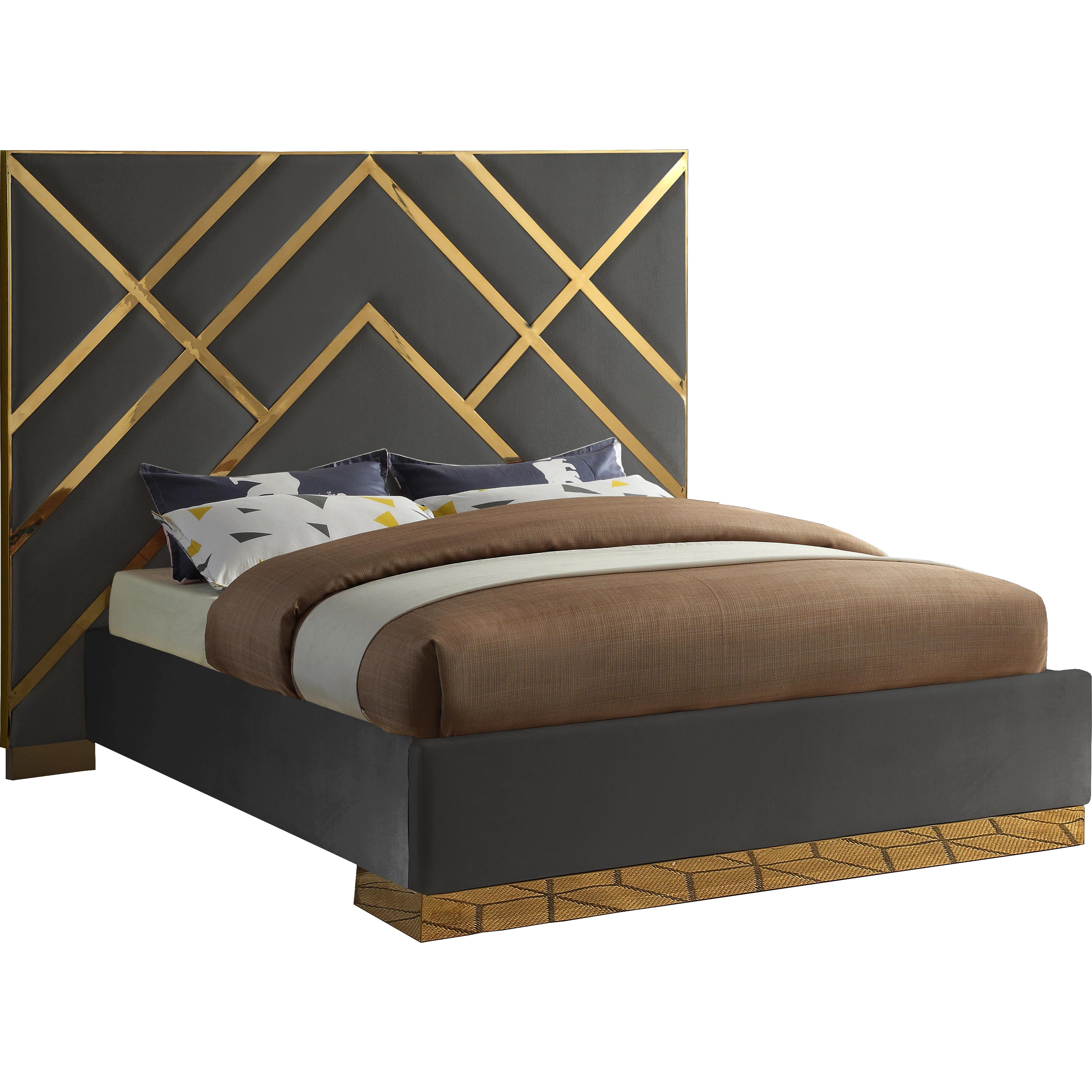 Meridian Vector Grey Velvet King Bed