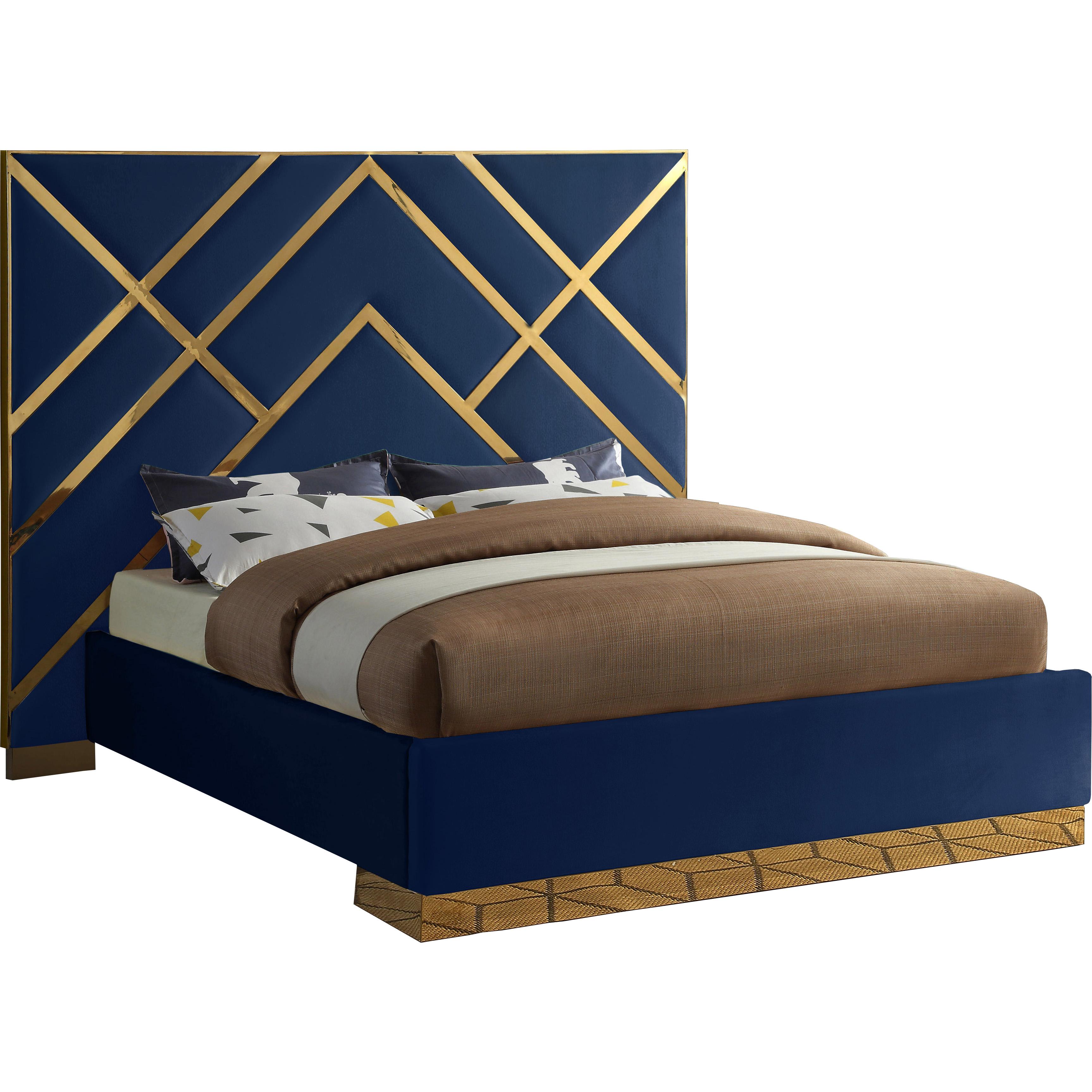 Meridian Vector Navy Velvet King Bed