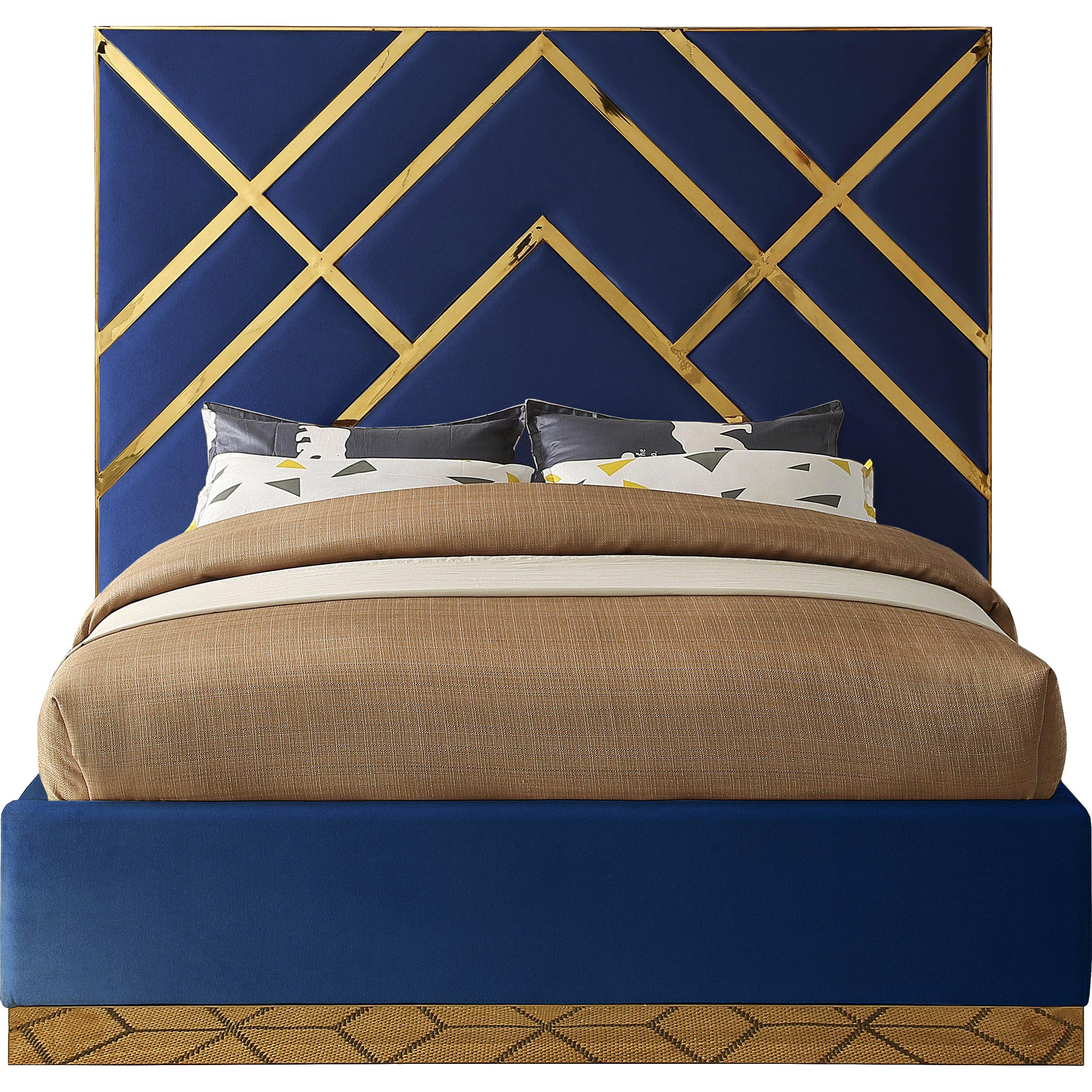 Meridian Vector Navy Velvet King Bed