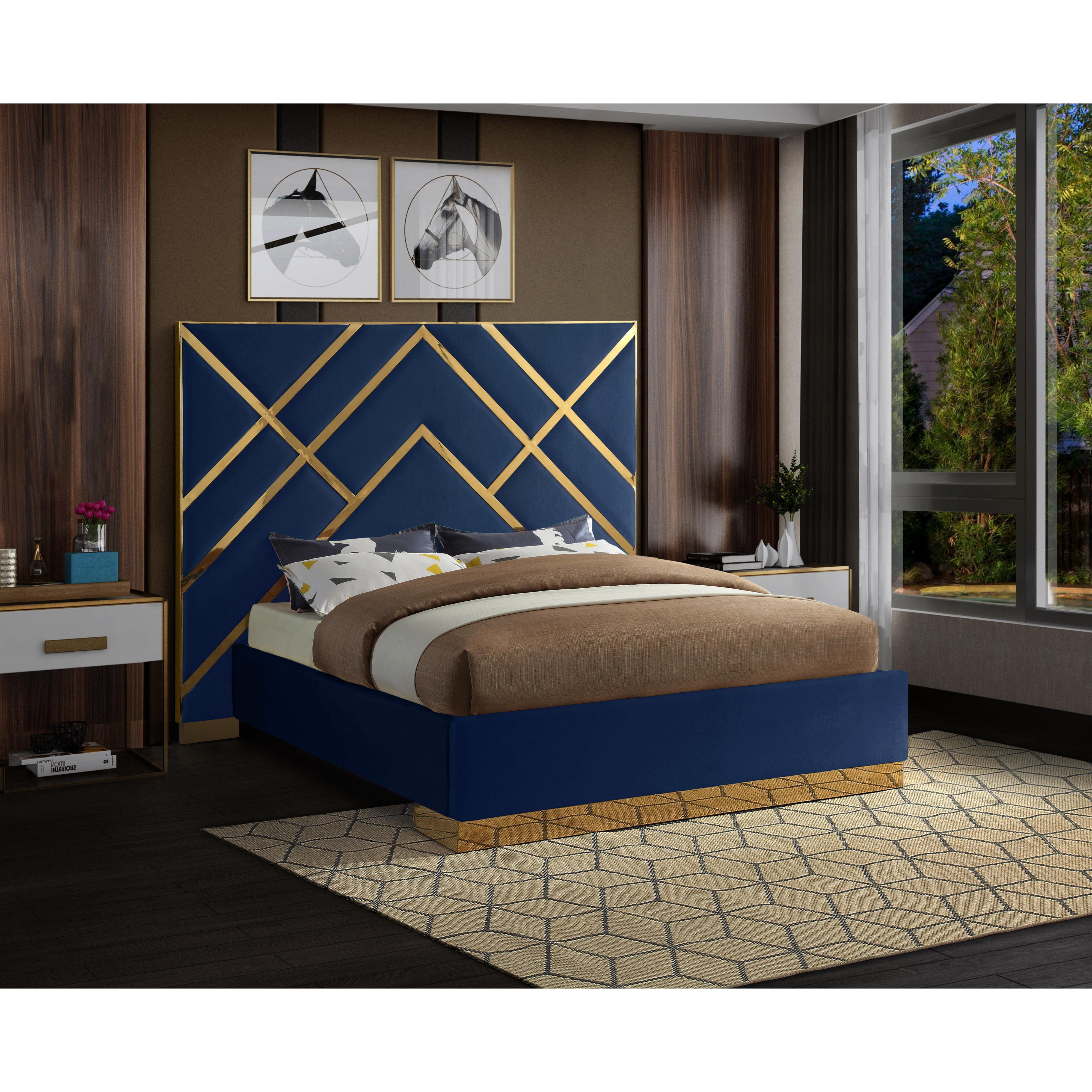 Meridian Vector Navy Velvet King Bed