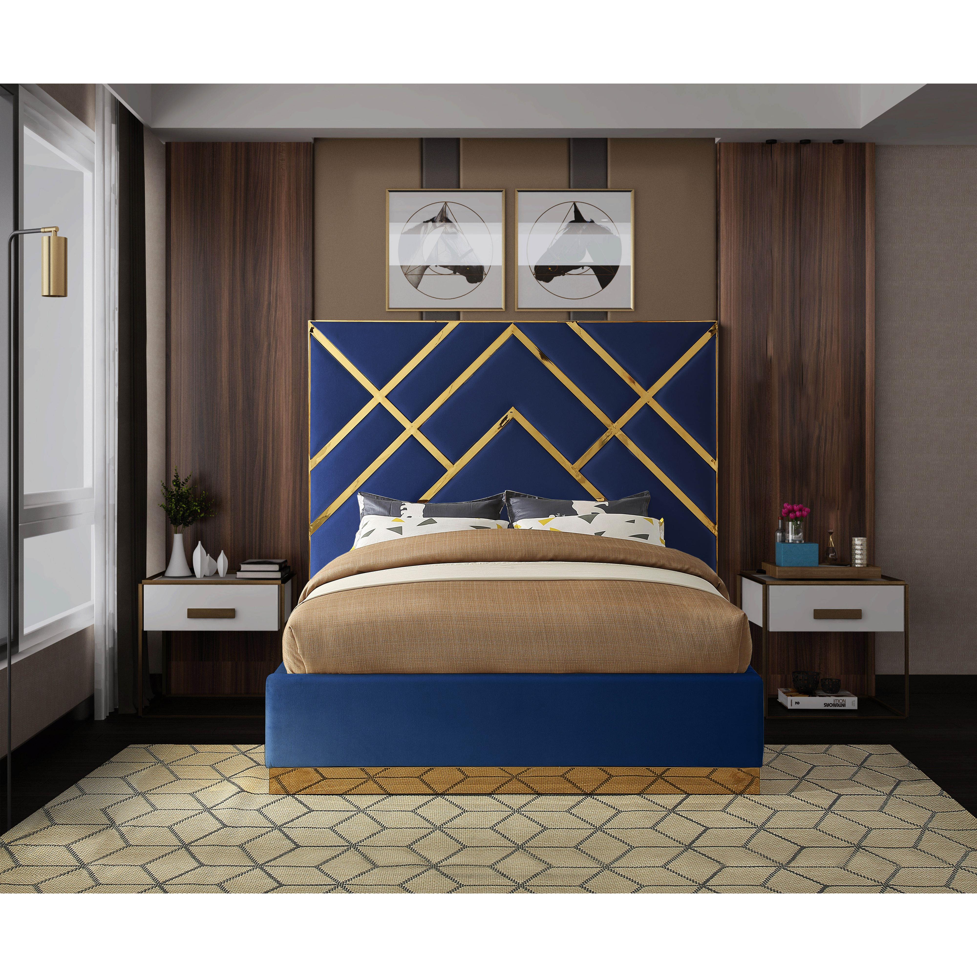 Meridian Vector Navy Velvet King Bed