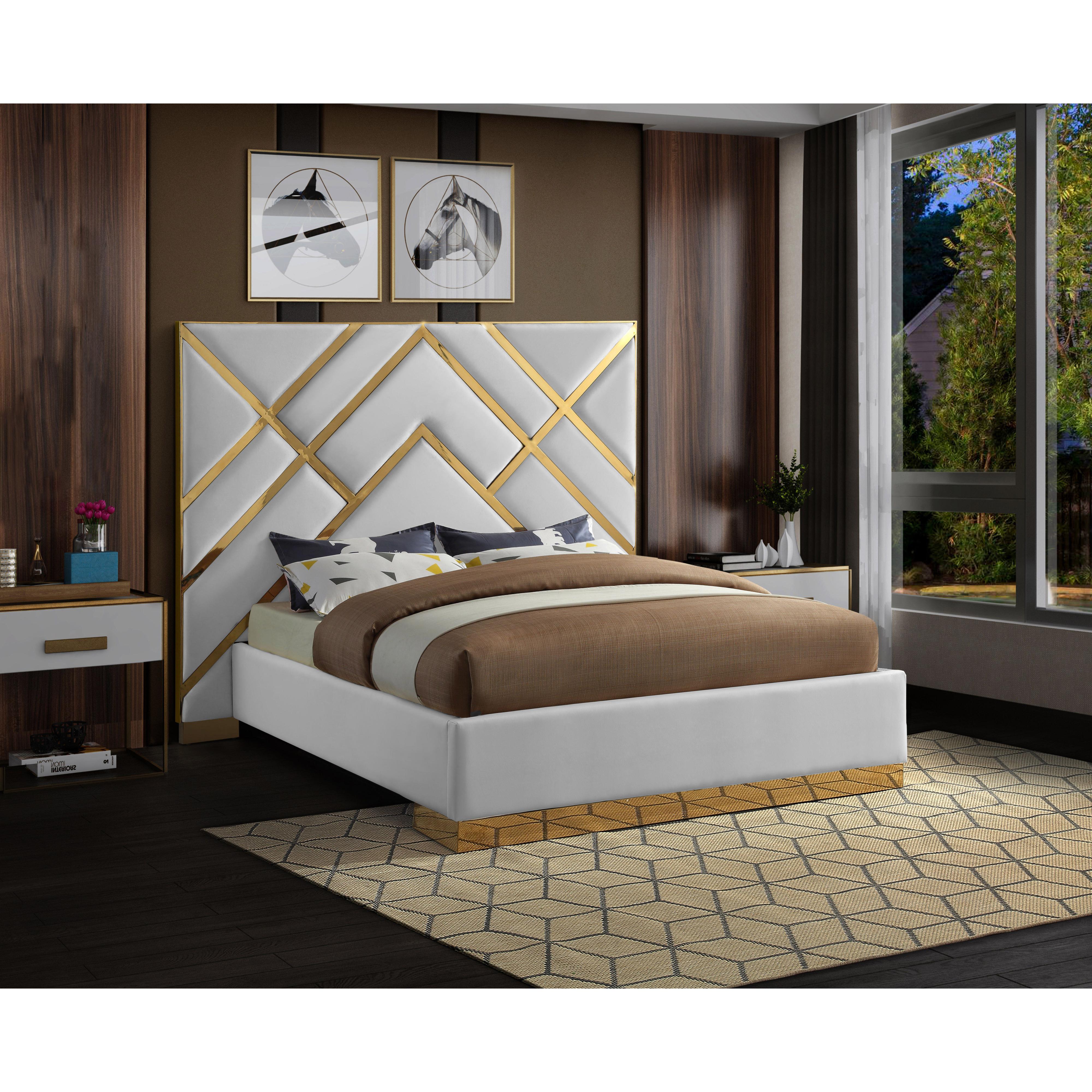 Meridian Vector White Vegan Leather King Bed