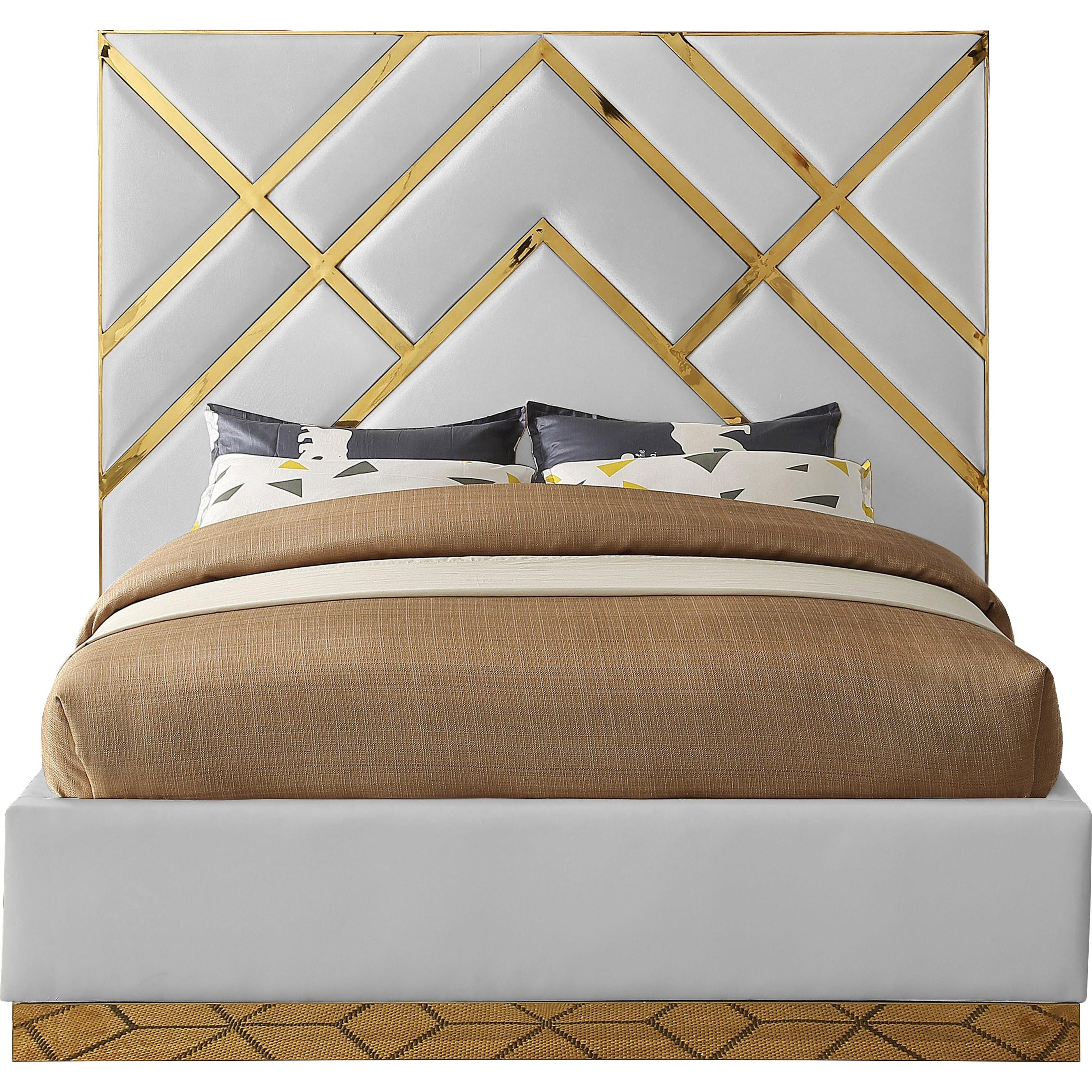 Meridian Vector White Vegan Leather Queen Bed