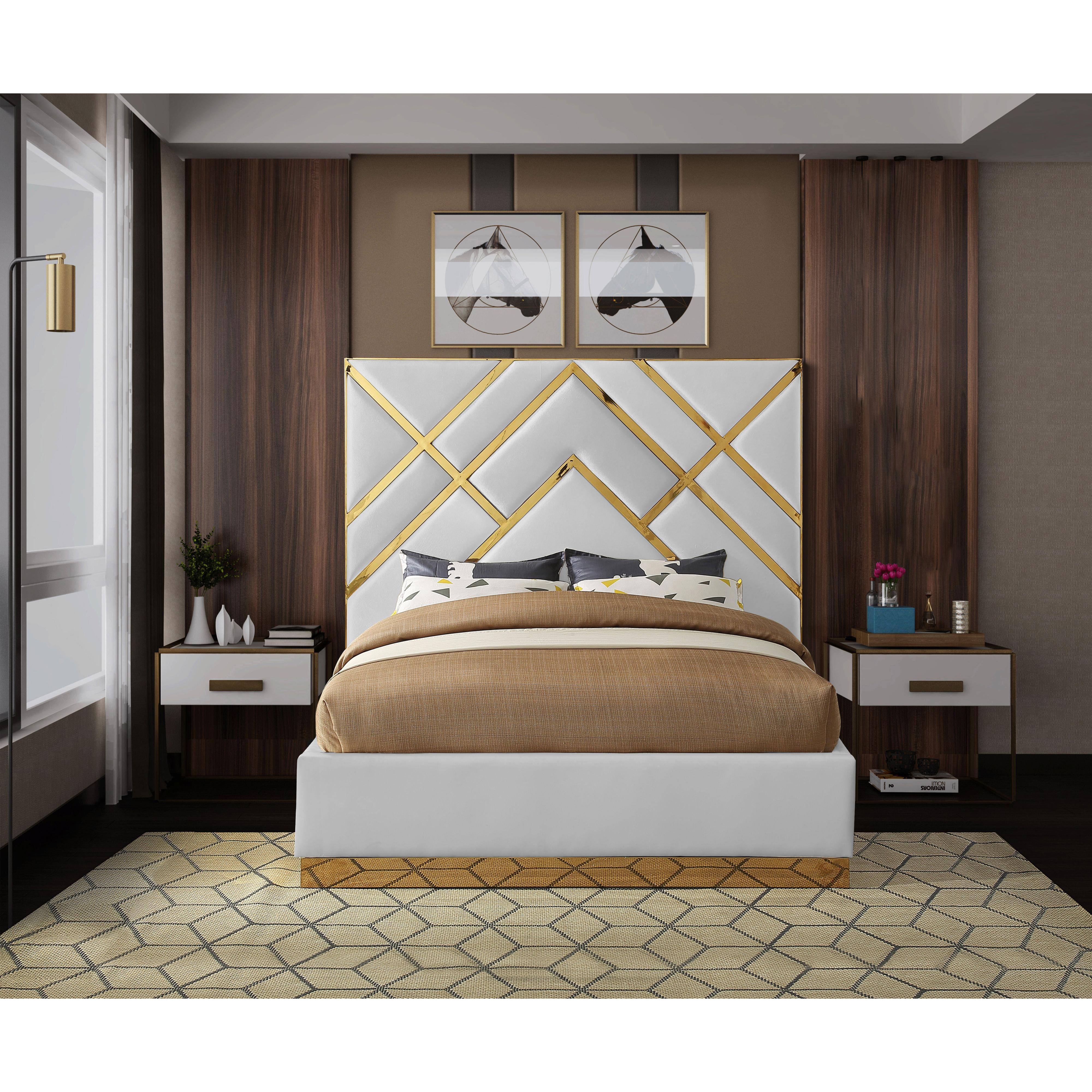 Meridian Vector White Vegan Leather Queen Bed