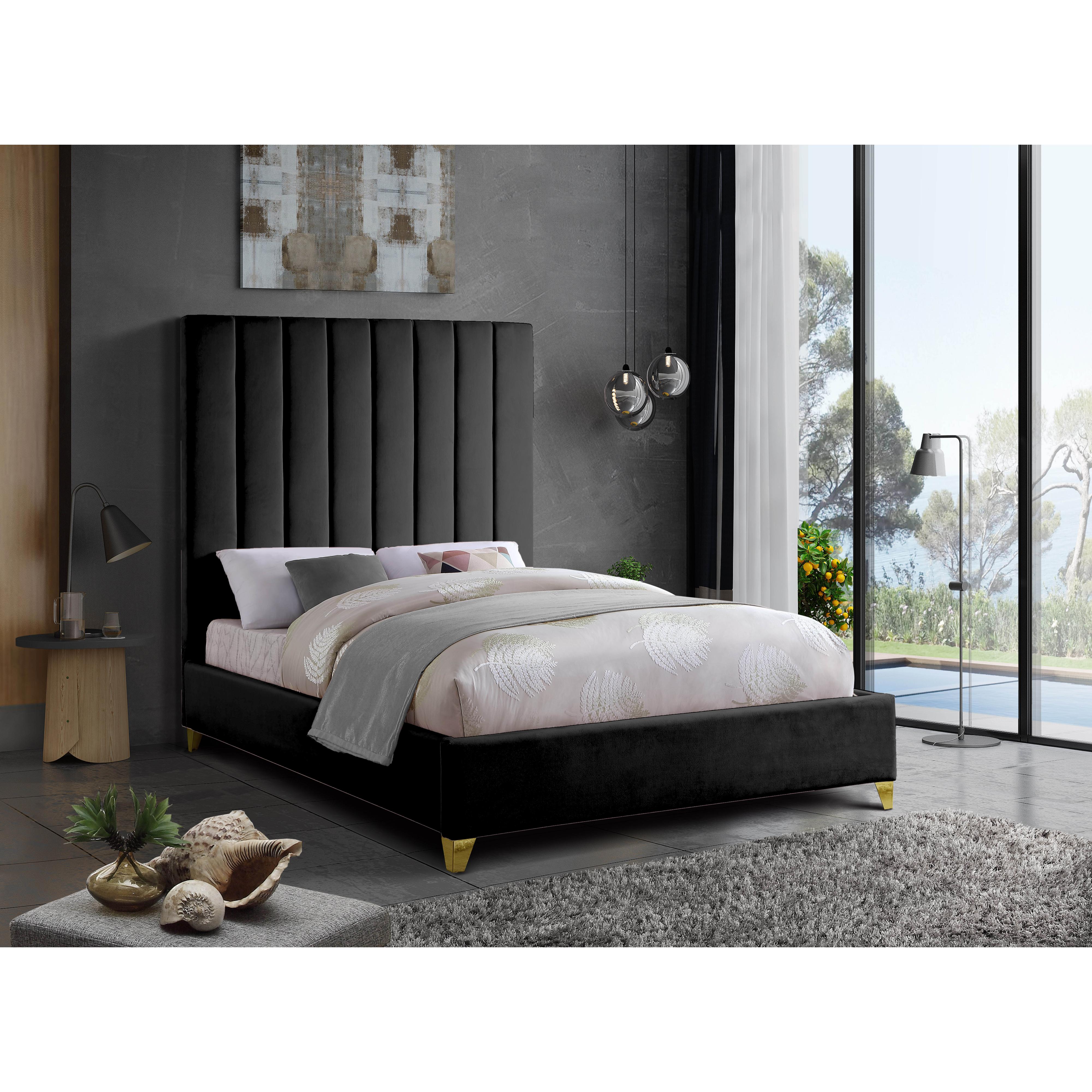 Meridian Via Black Velvet Full Bed