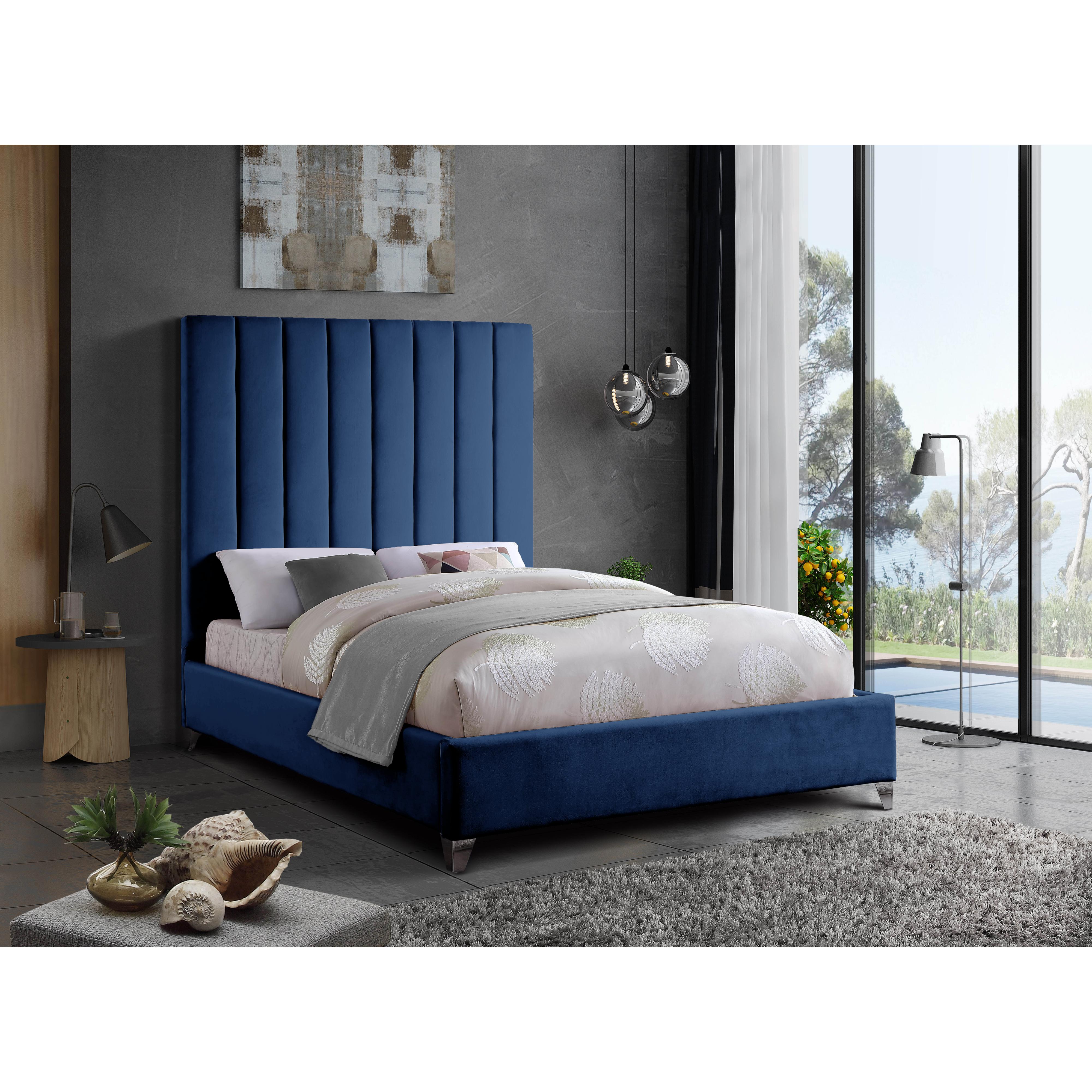 Meridian Via Navy Velvet Full Bed