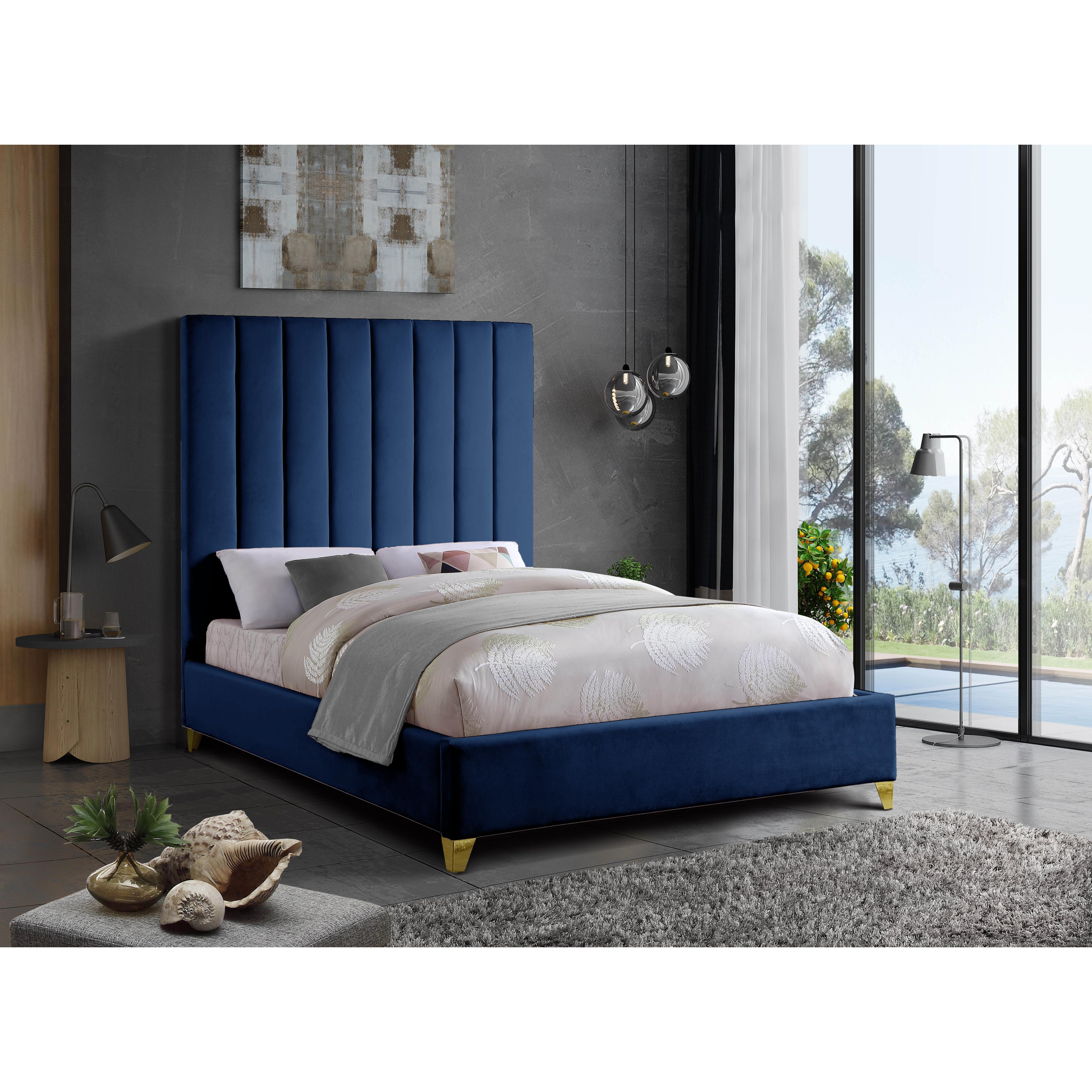 Meridian Via Navy Velvet Full Bed