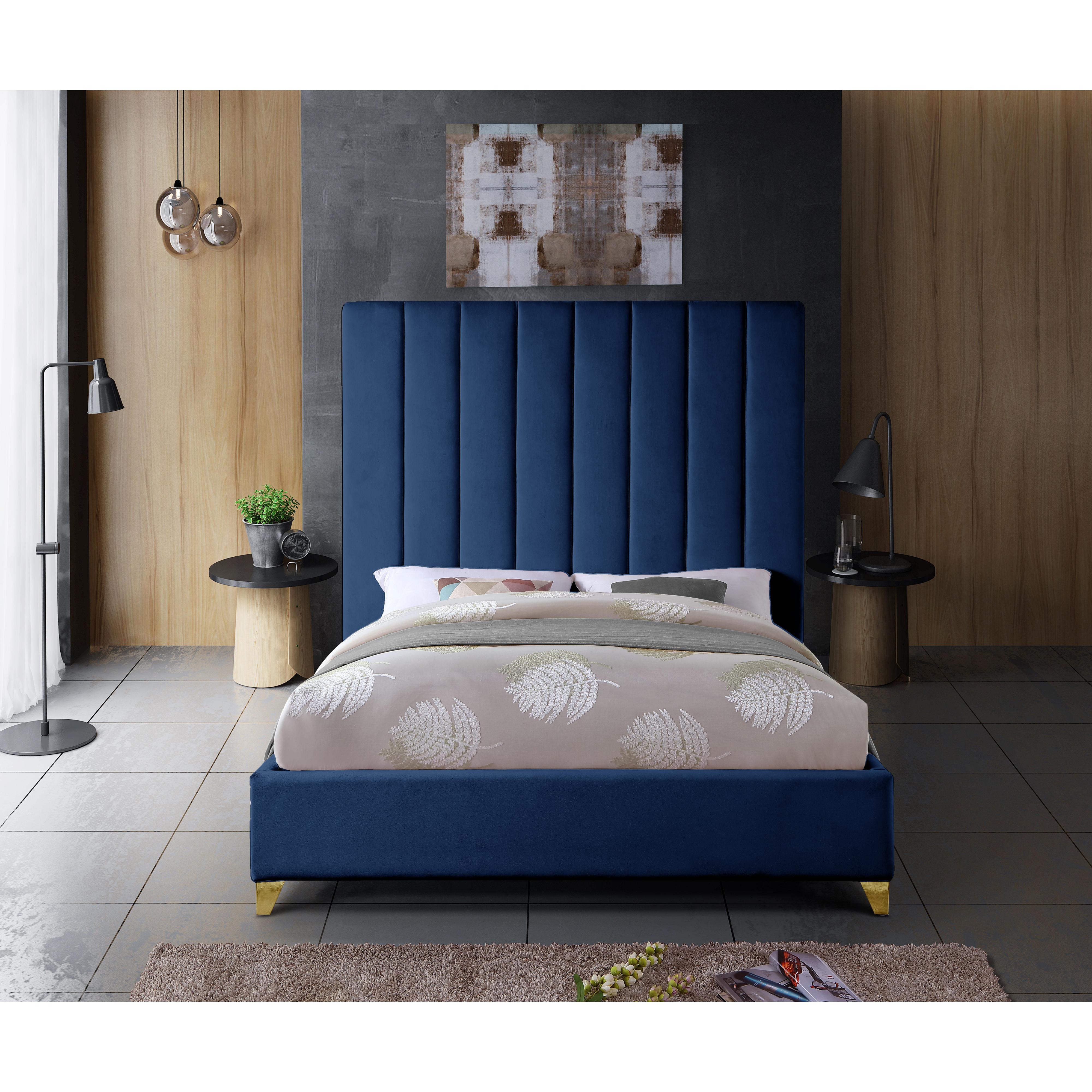 Meridian Via Navy Velvet Full Bed