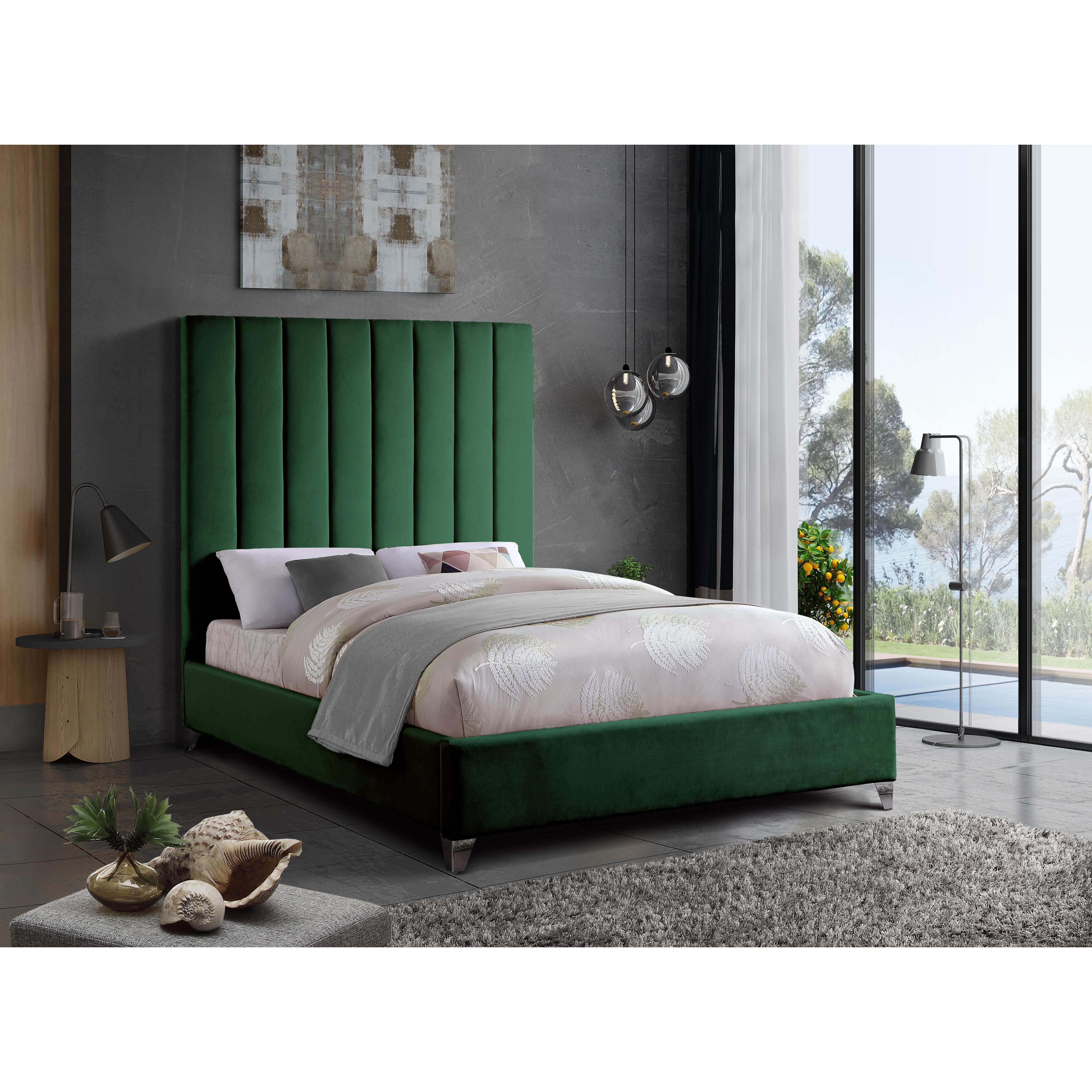 Meridian Via Green Velvet King Bed