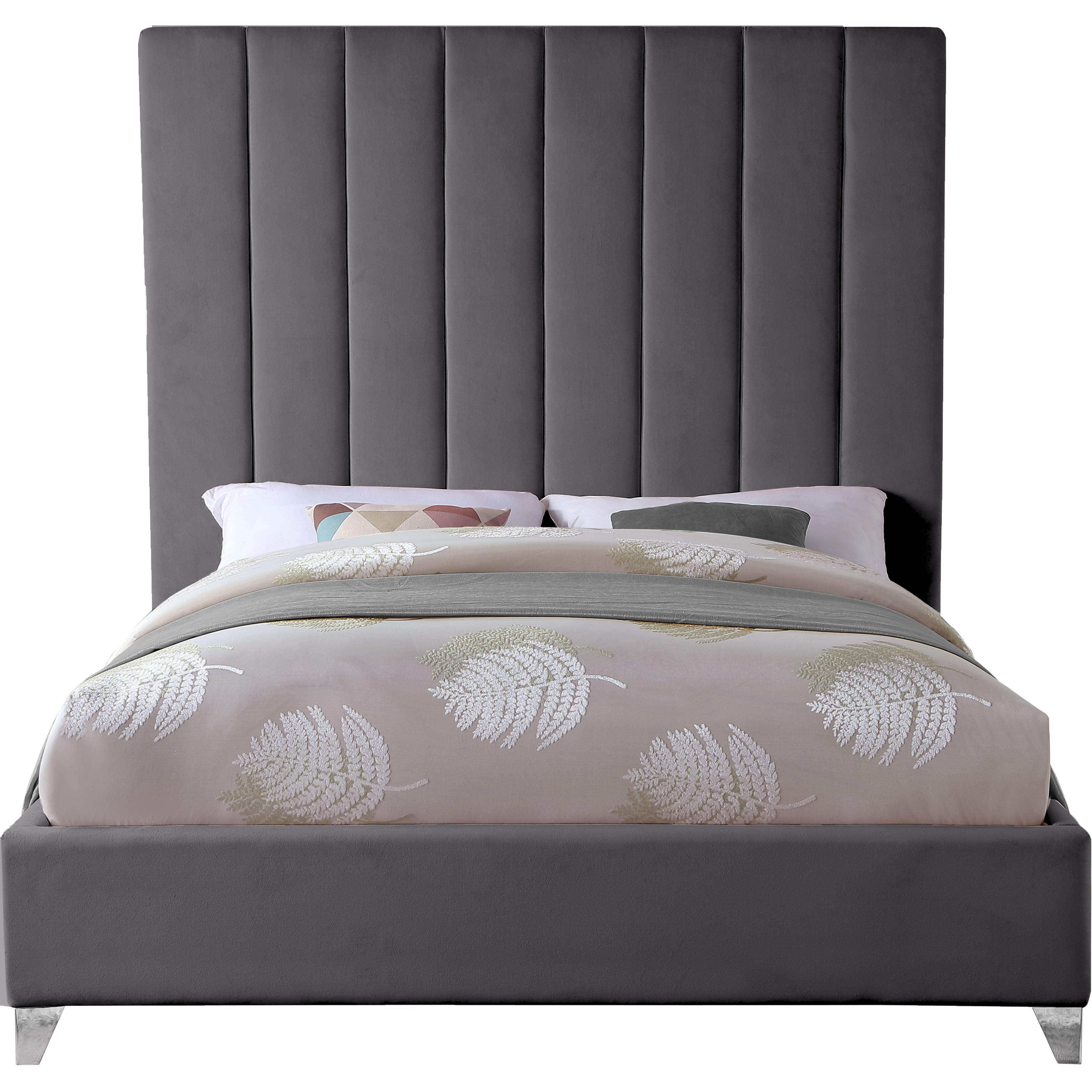 Meridian Via Grey Velvet King Bed