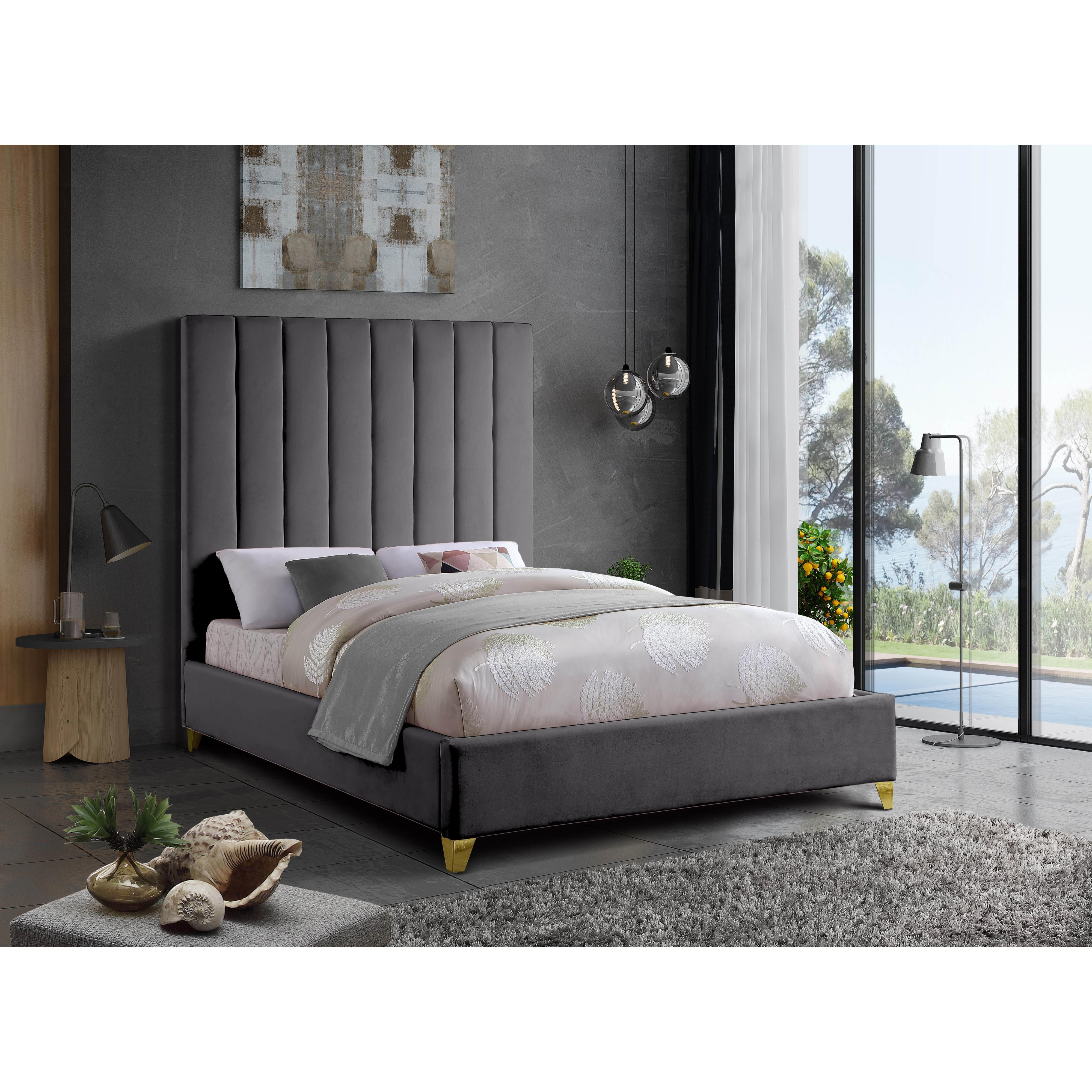 Meridian Via Grey Velvet King Bed