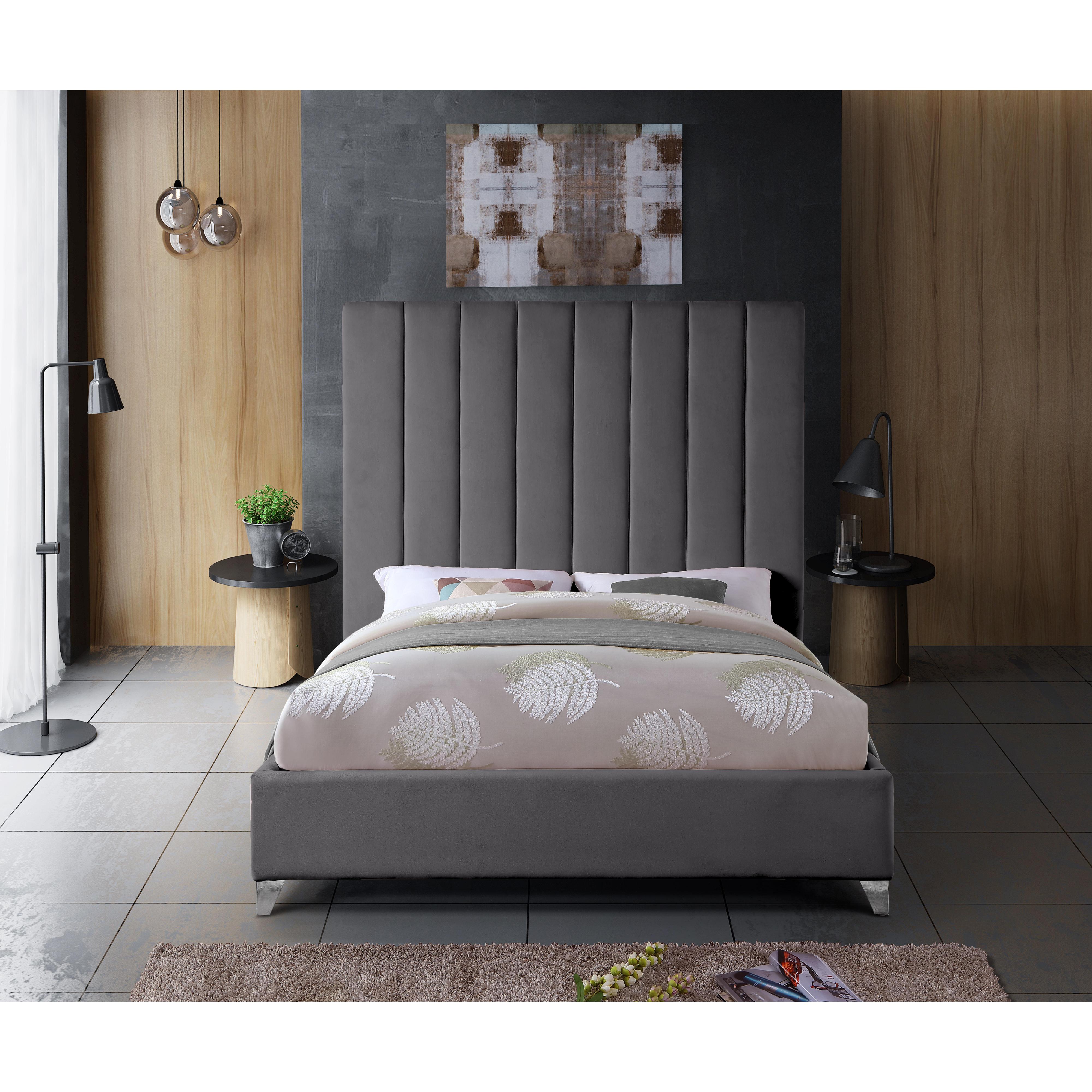 Meridian Via Grey Velvet King Bed