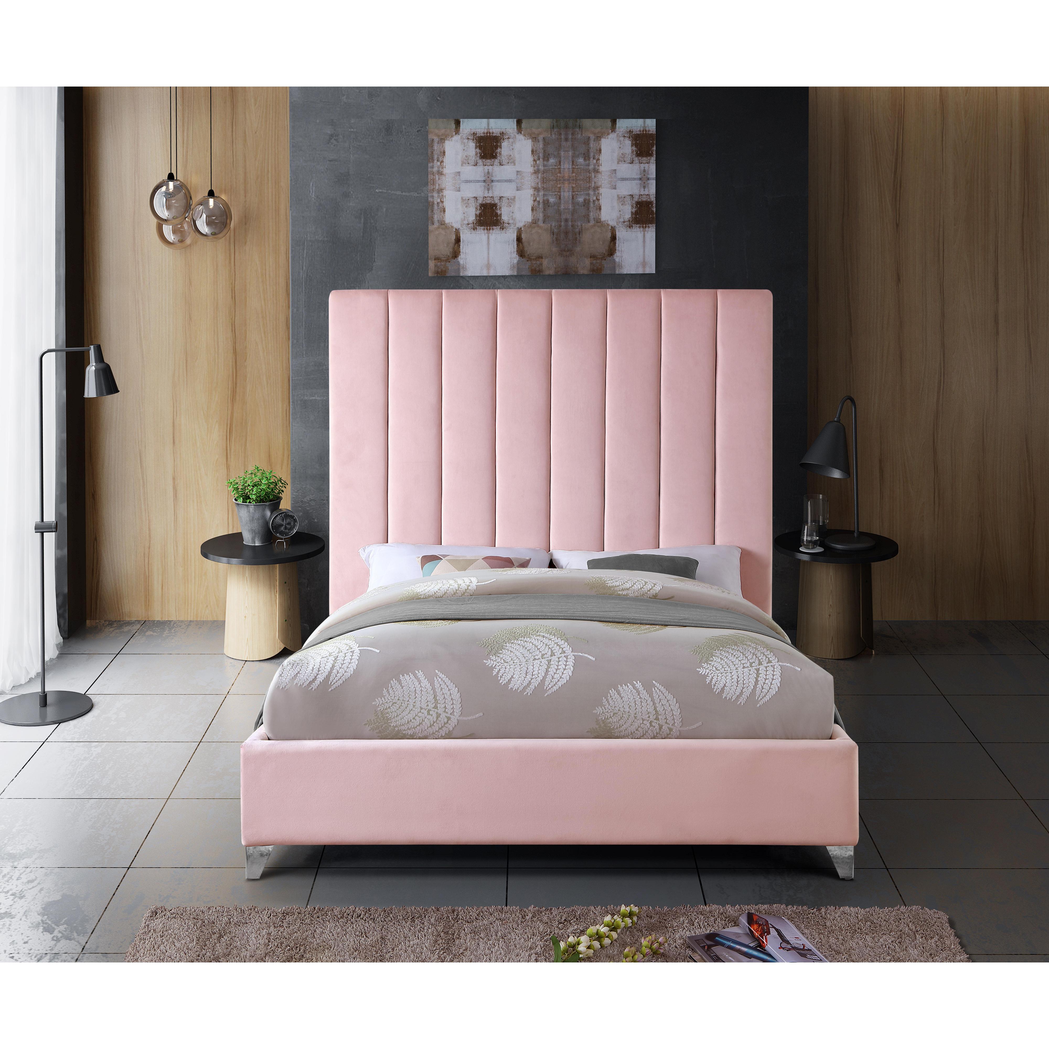 Meridian Via Pink Velvet King Bed