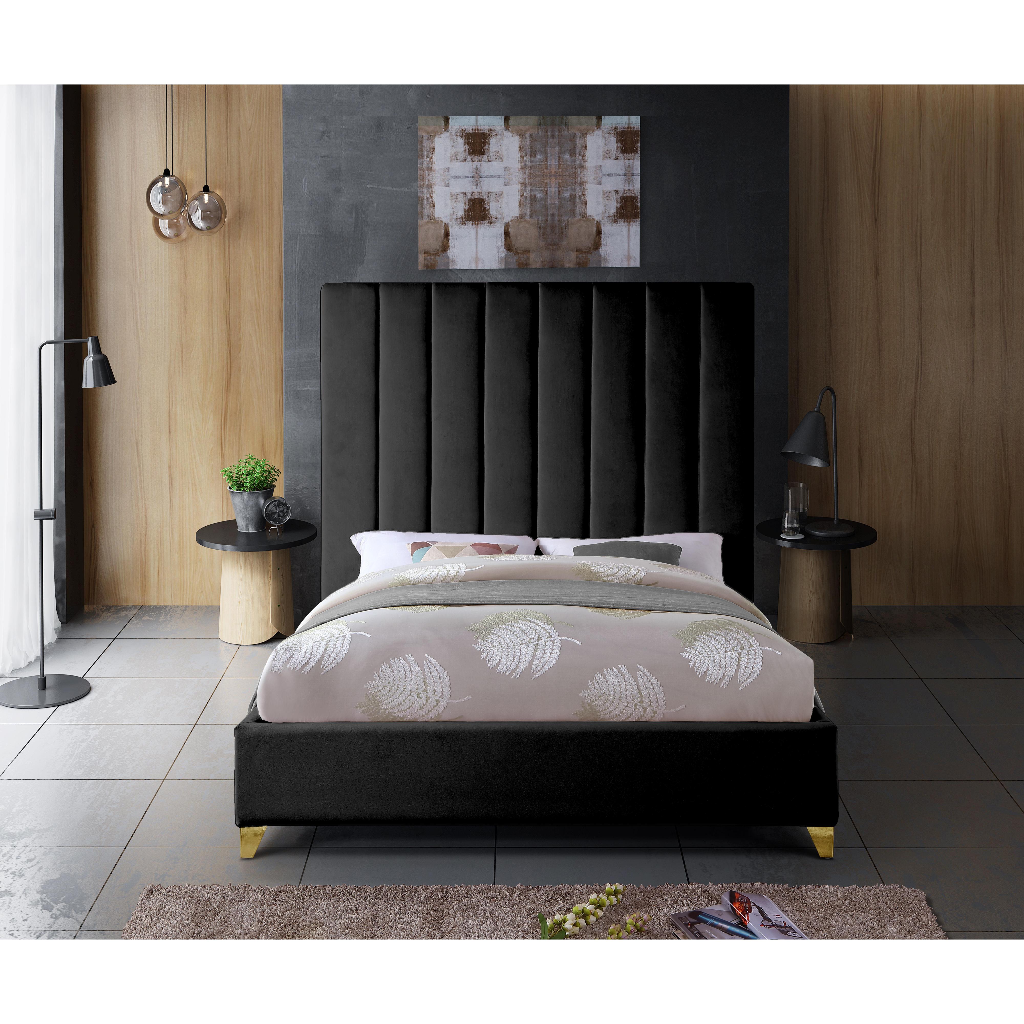 Meridian Via Black Velvet Queen Bed