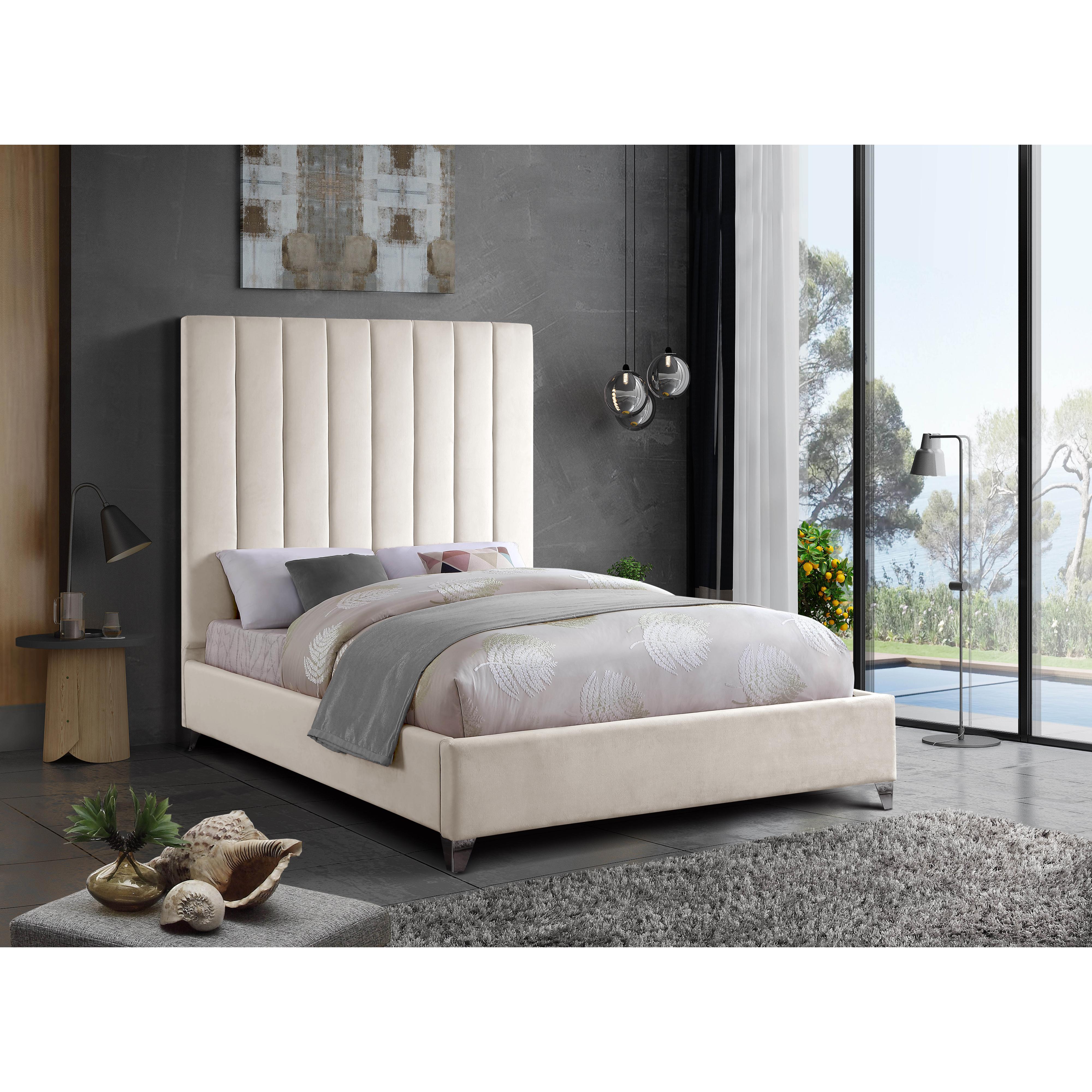 Meridian Via Cream Velvet Queen Bed