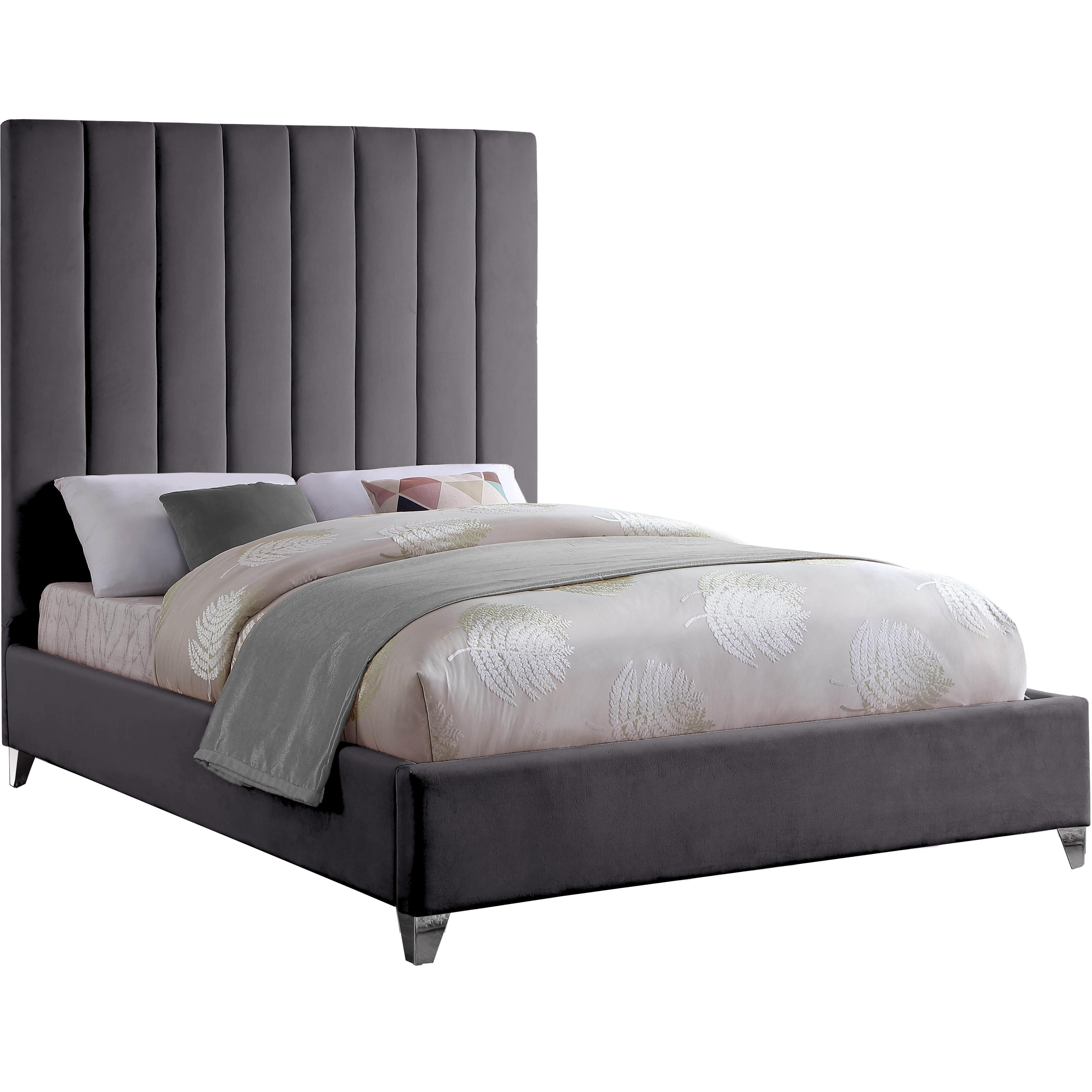 Meridian Via Grey Velvet Queen Bed