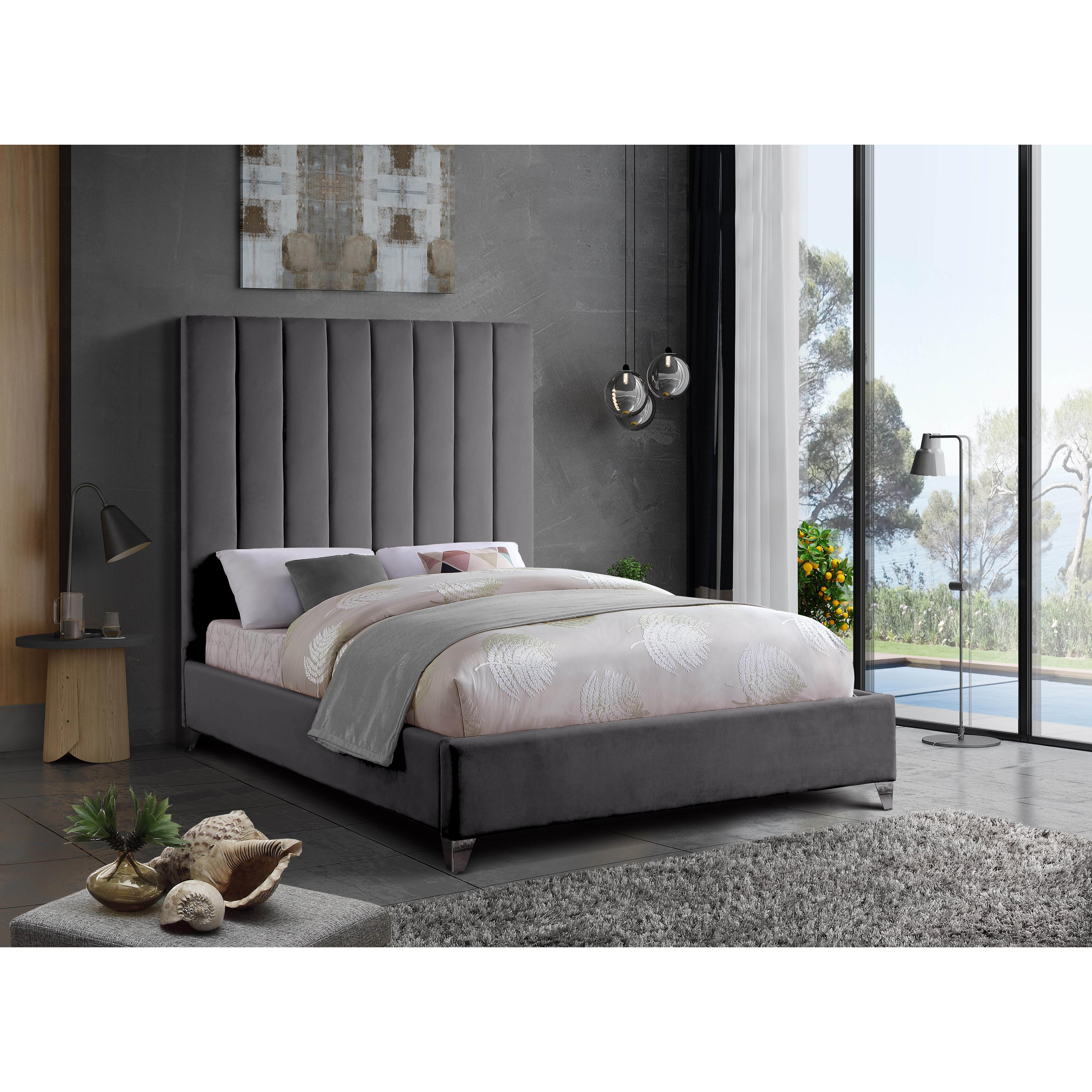 Meridian Via Grey Velvet Queen Bed