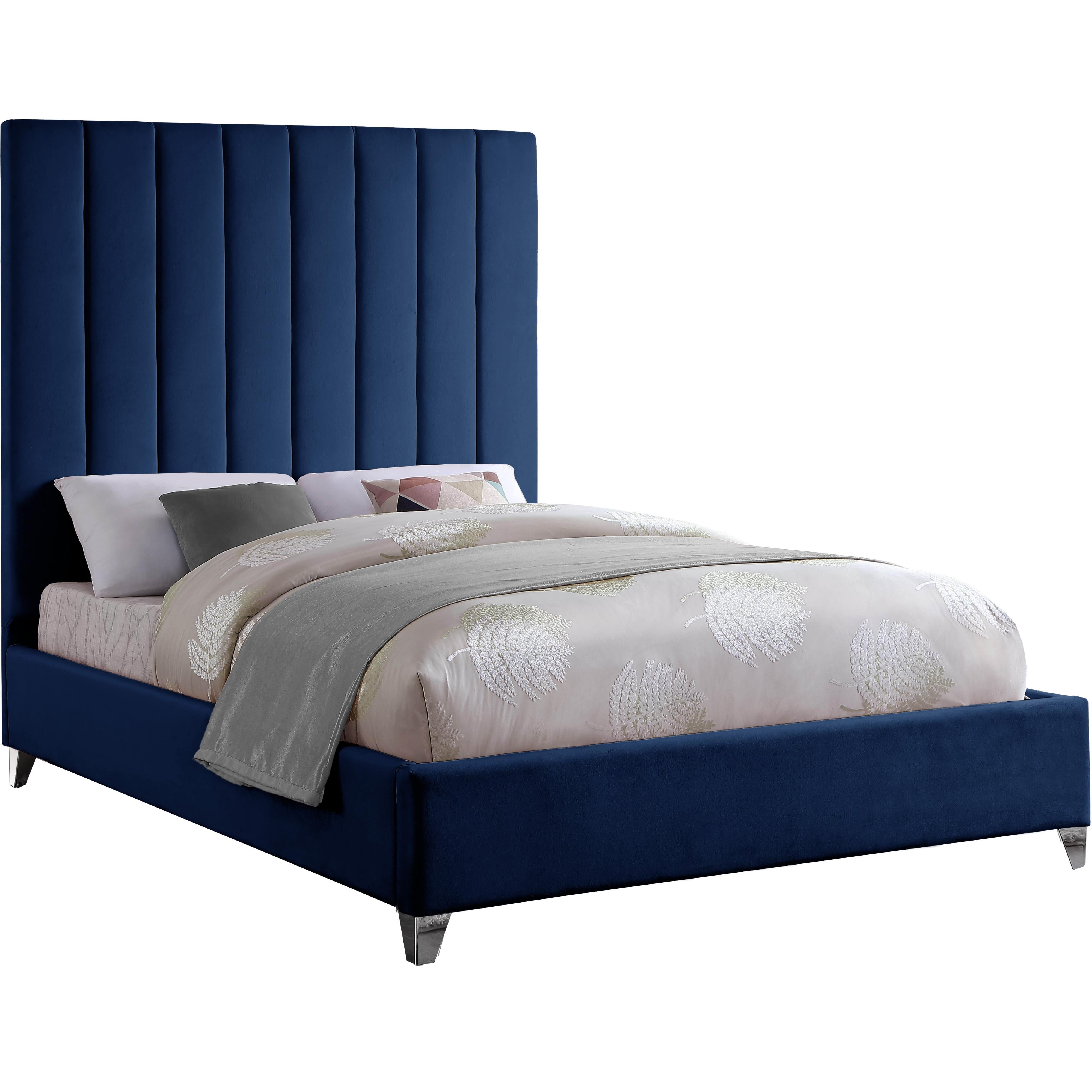 Meridian Via Navy Velvet Queen Bed