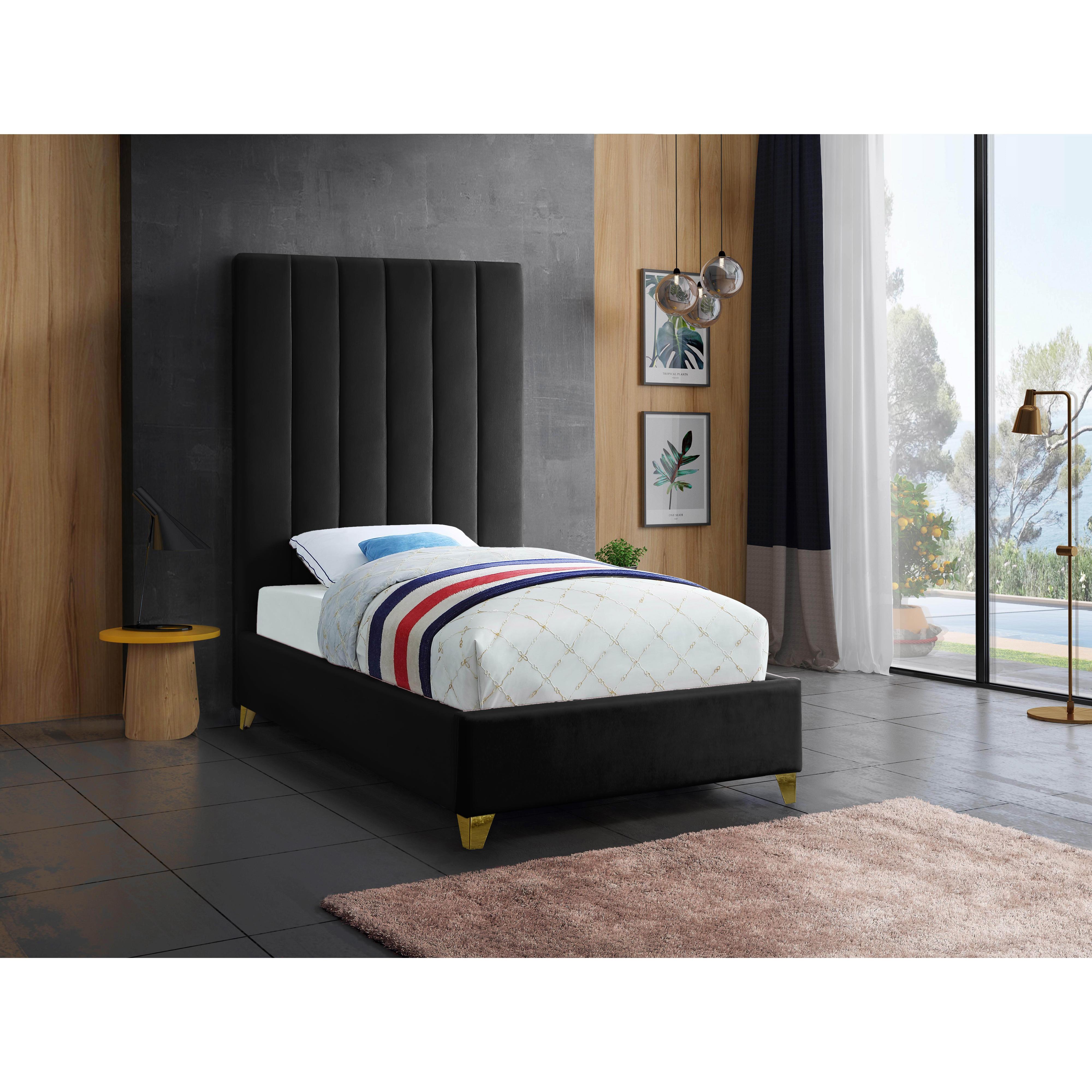 Meridian Via Black Velvet Twin Bed