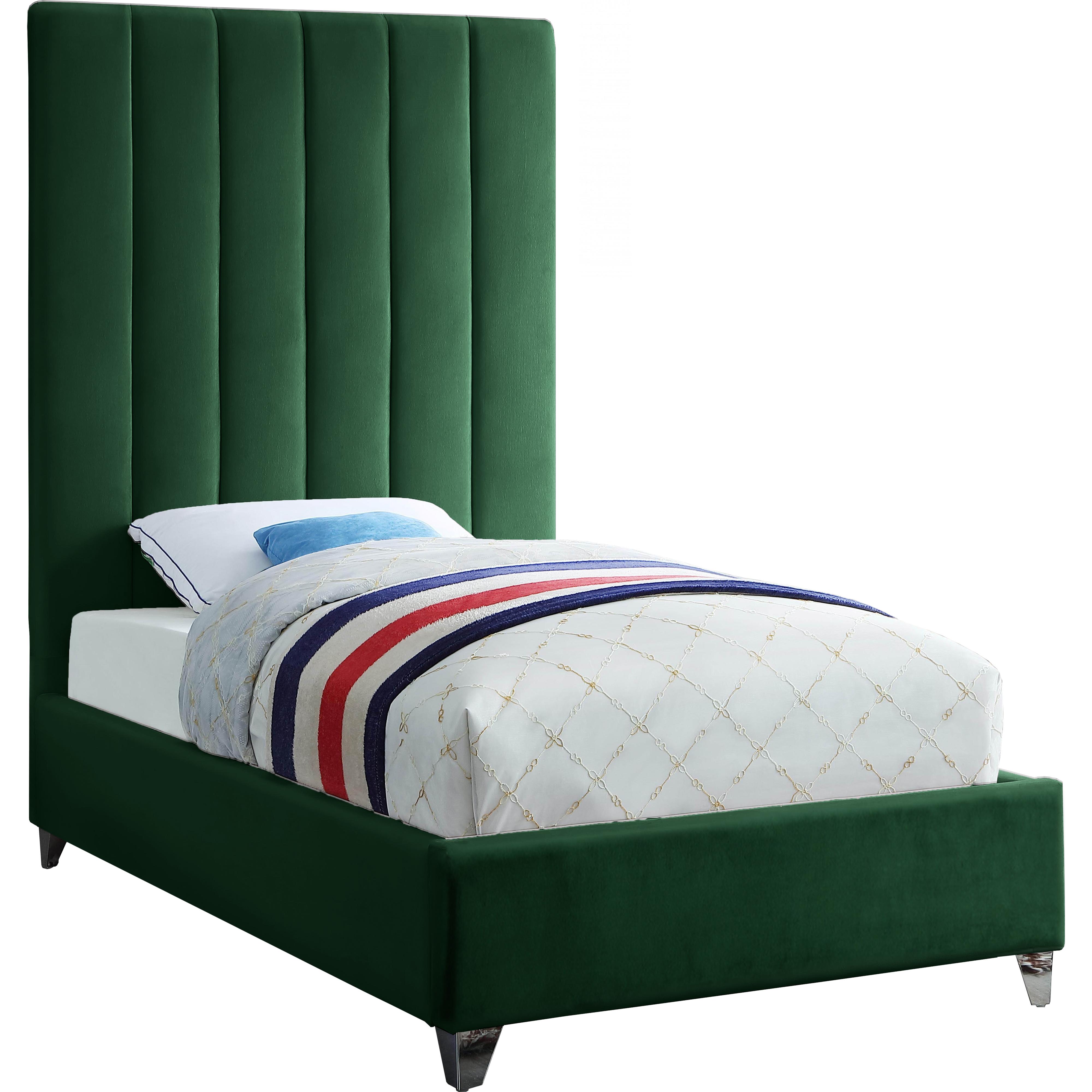 Meridian Via Green Velvet Twin Bed