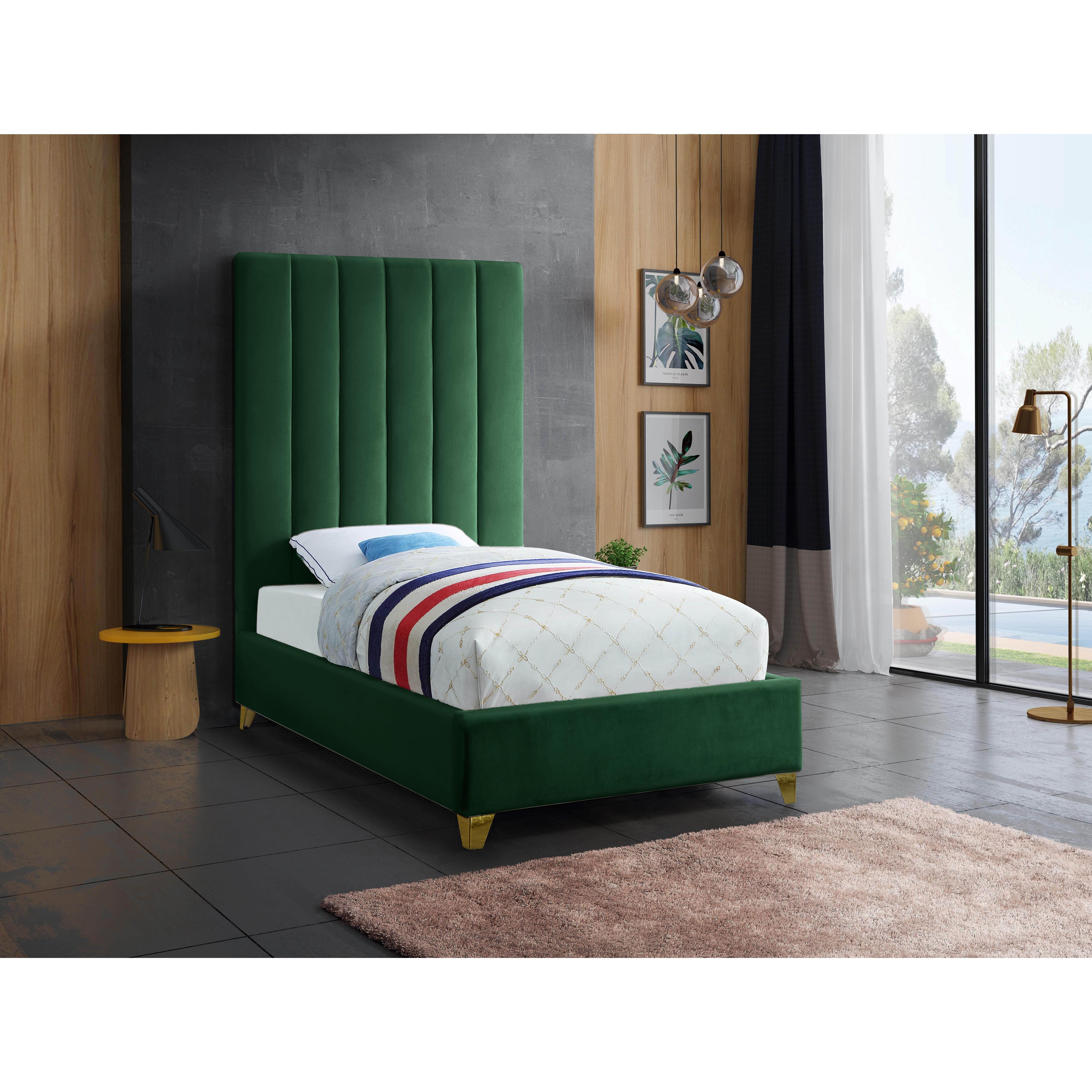 Meridian Via Green Velvet Twin Bed