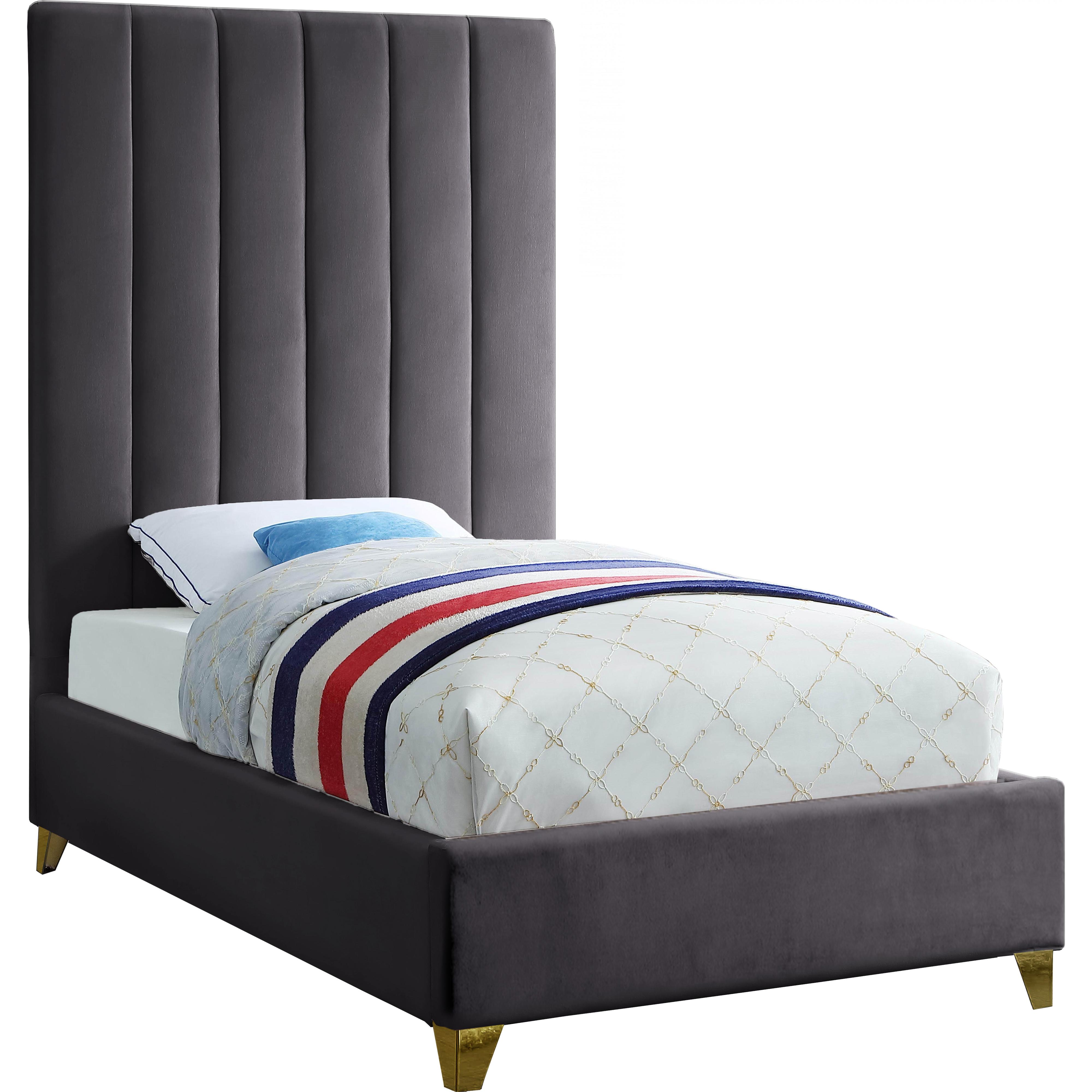 Meridian Via Grey Velvet Twin Bed