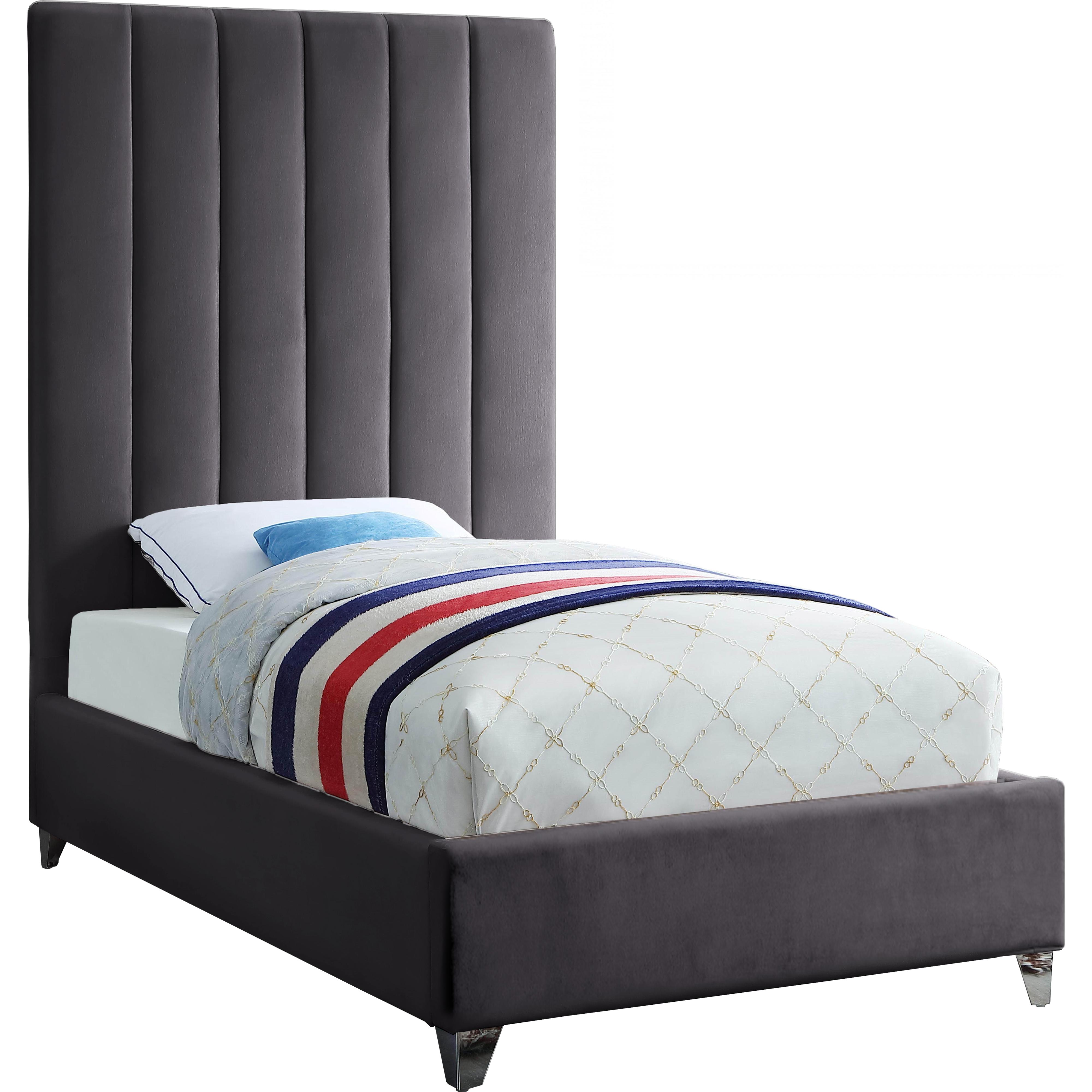 Meridian Via Grey Velvet Twin Bed