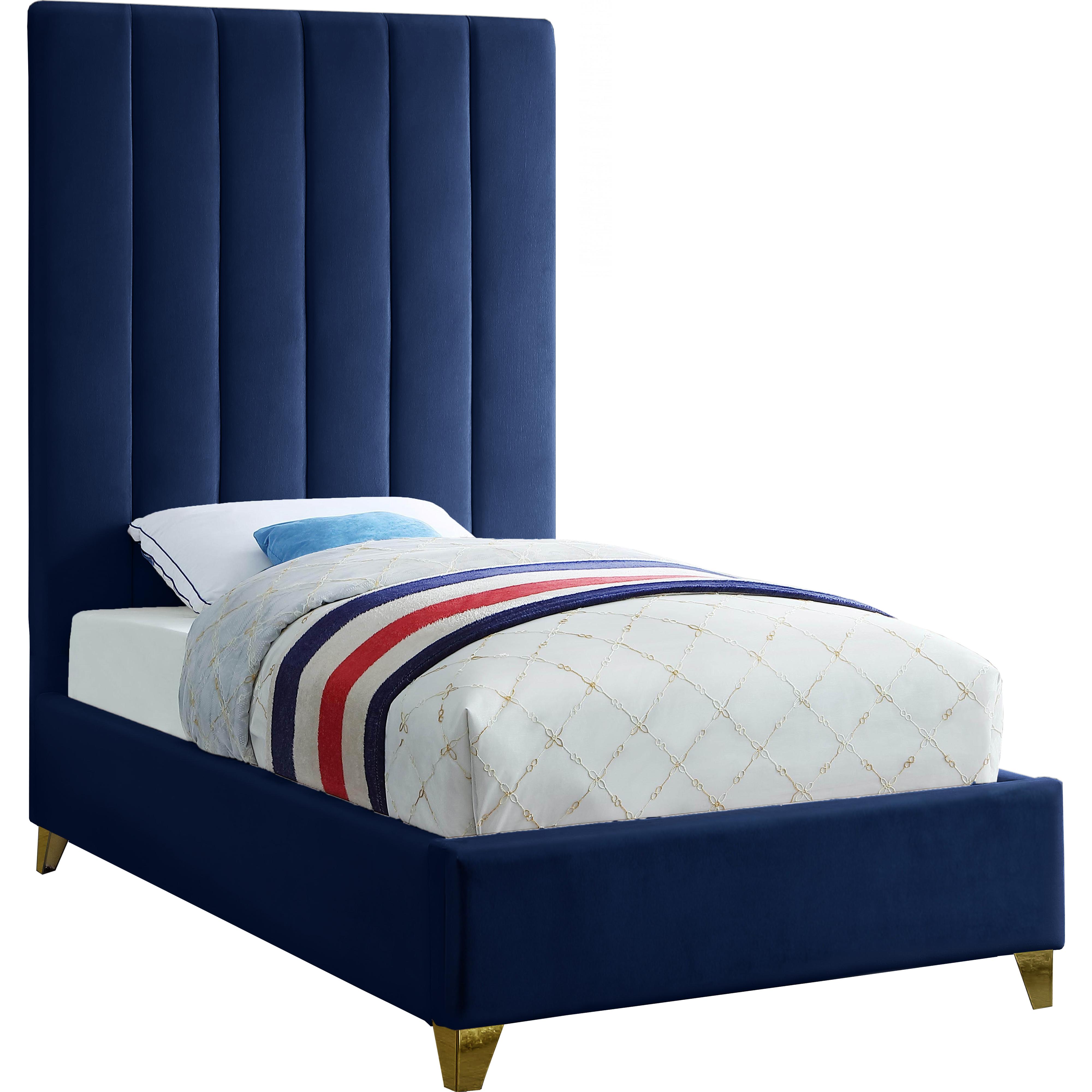 Meridian Via Navy Velvet Twin Bed