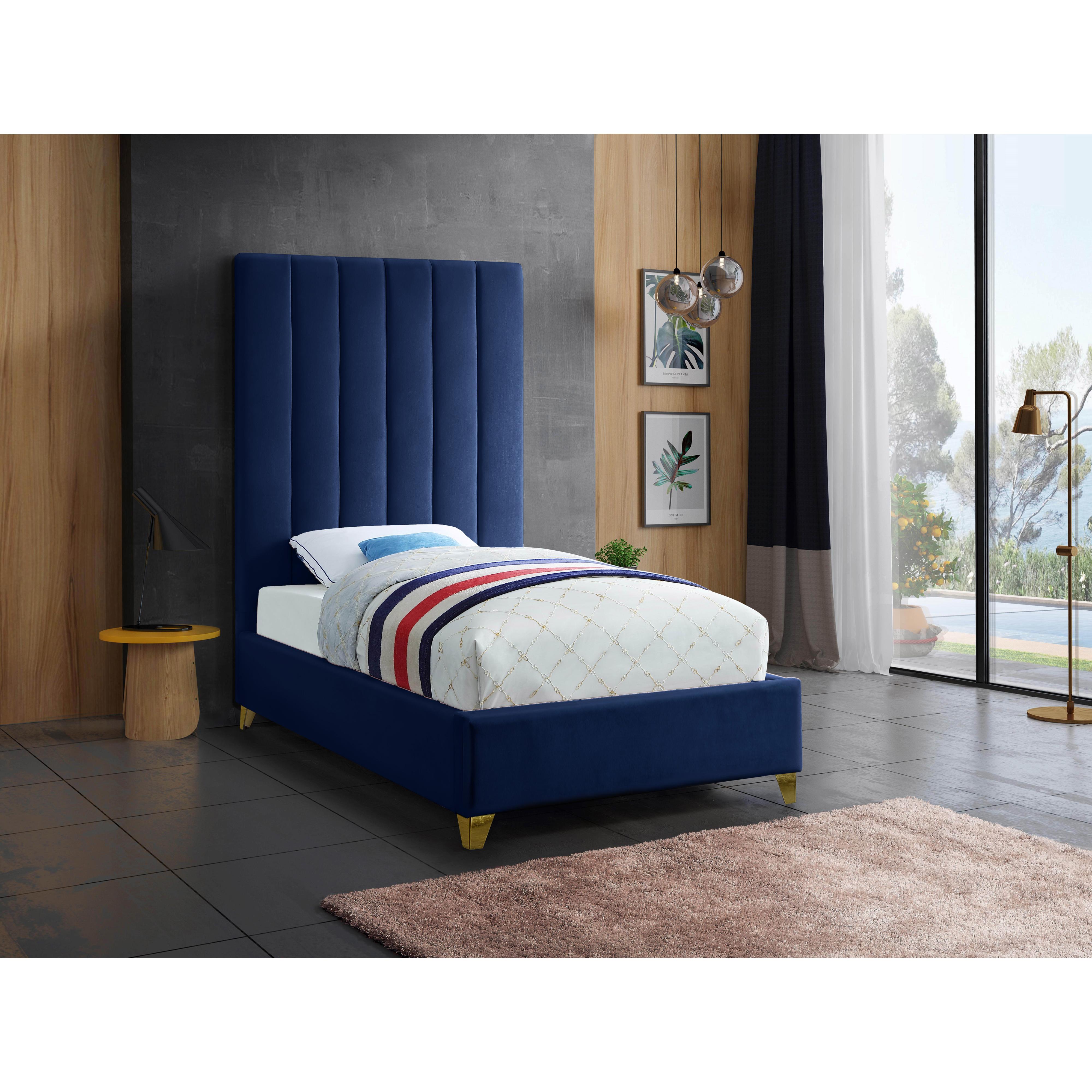 Meridian Via Navy Velvet Twin Bed