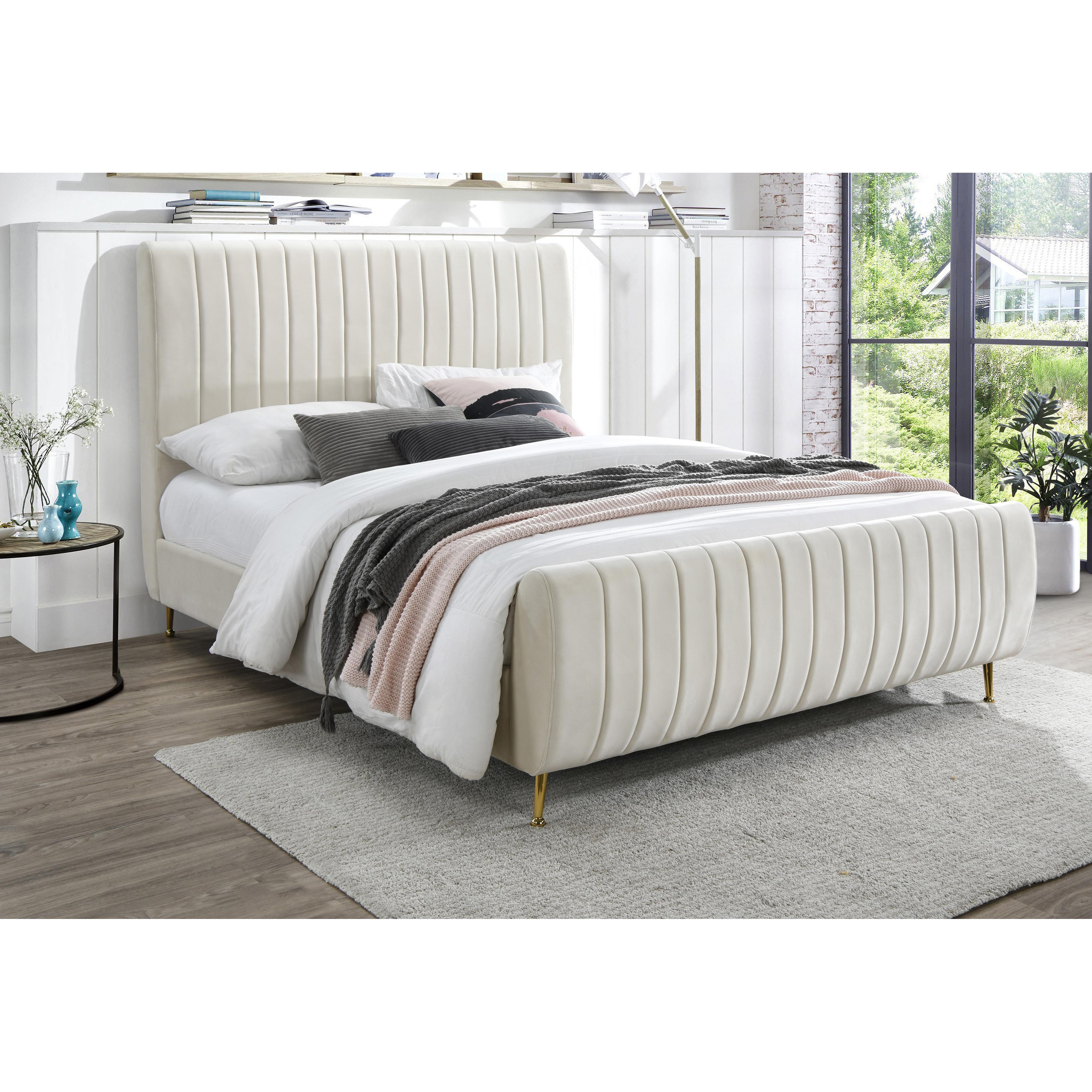 Meridian Zara Cream Velvet Full Bed (3 Boxes)