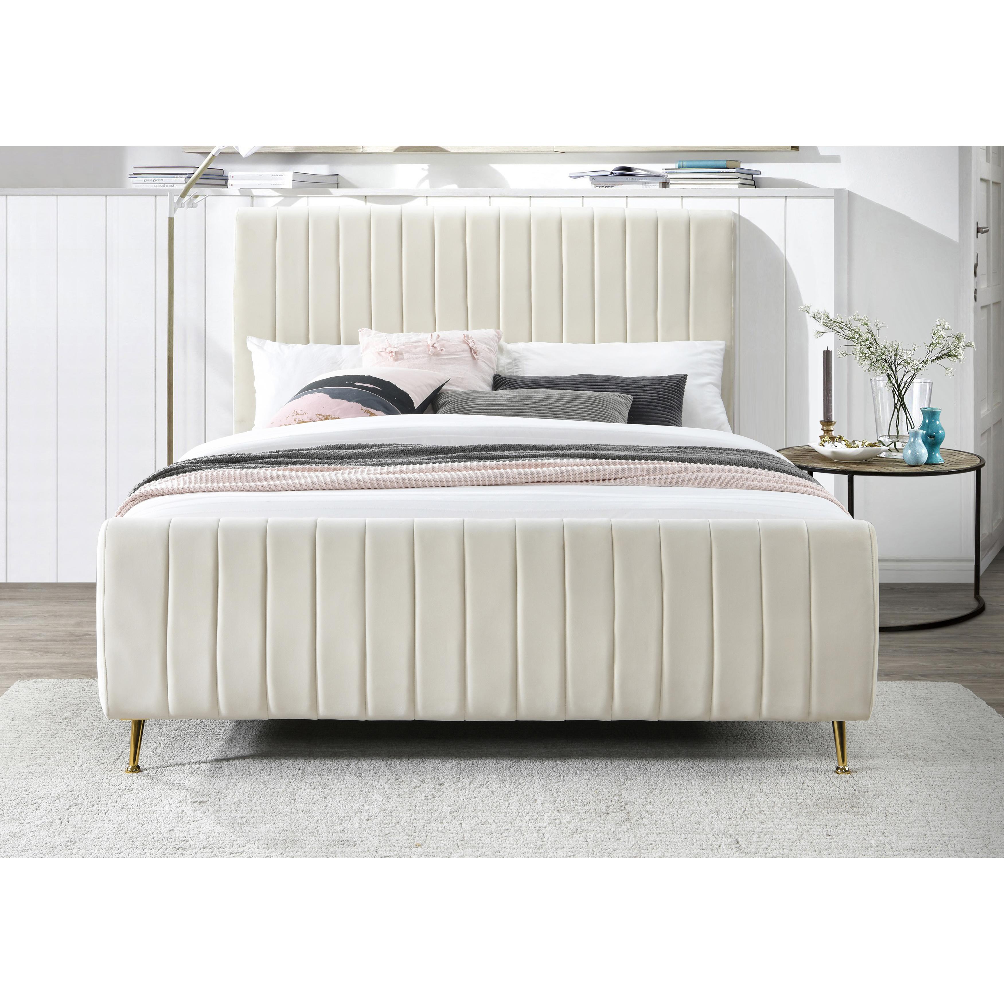 Meridian Zara Cream Velvet Full Bed (3 Boxes)