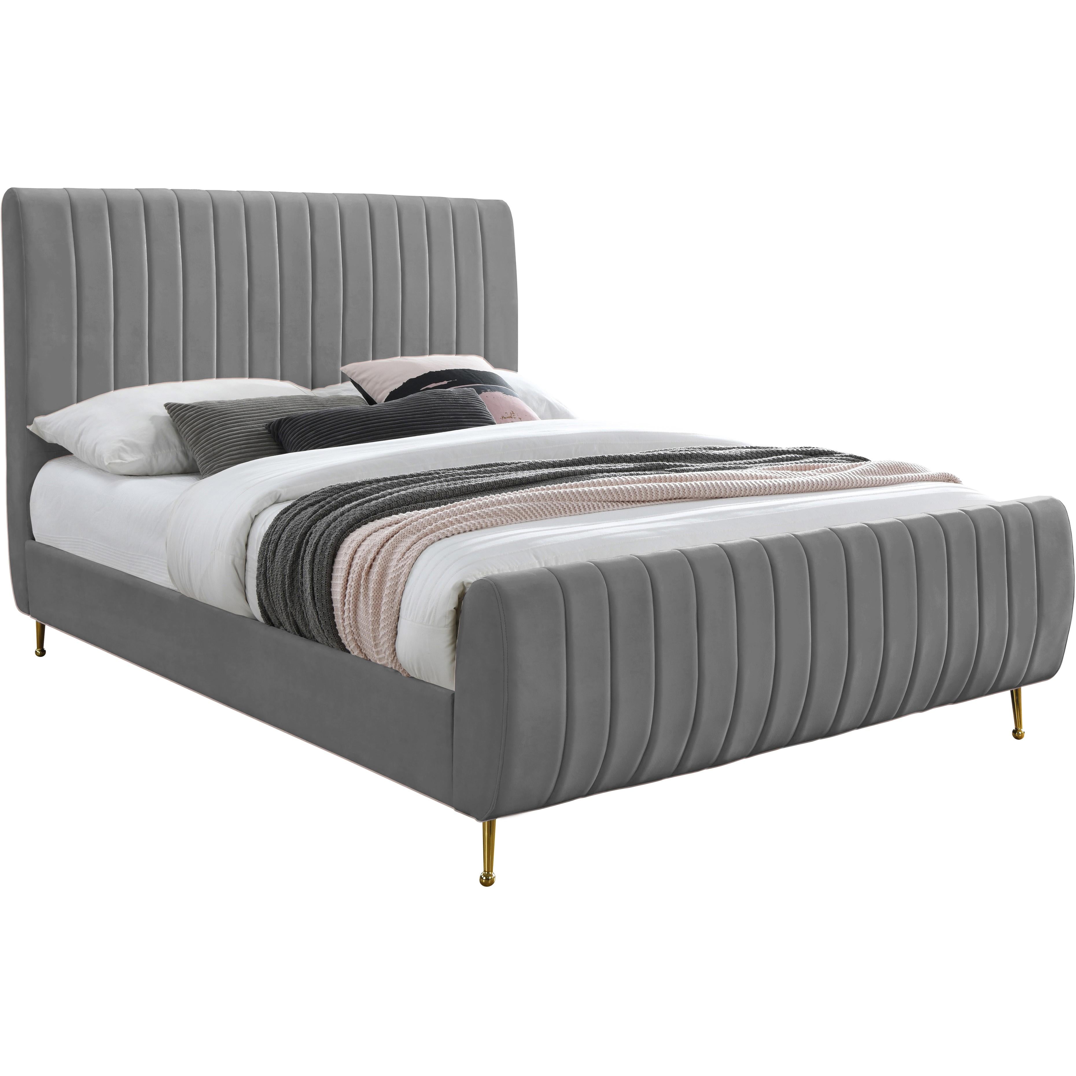 Meridian Zara Grey Velvet Full Bed (3 Boxes)