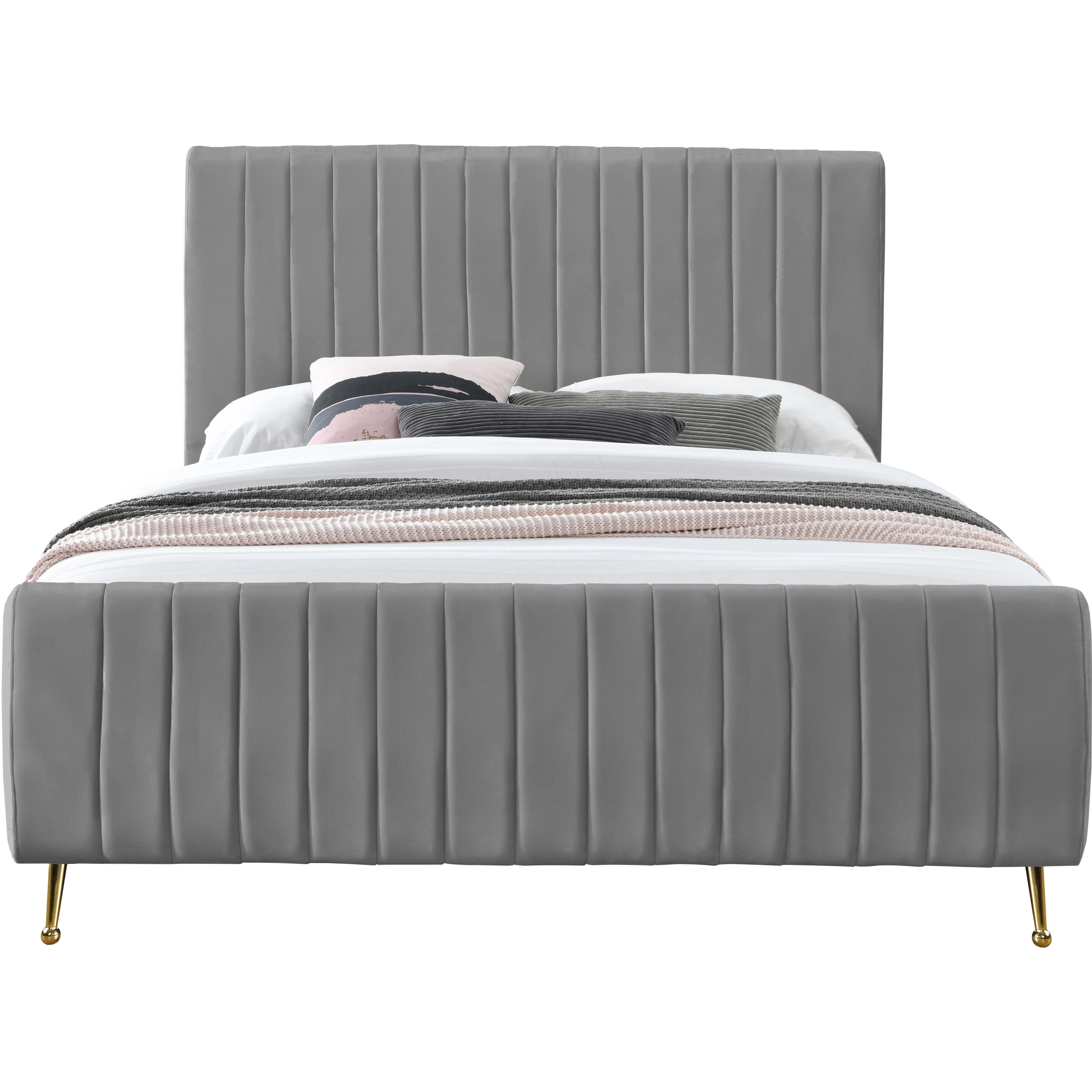 Meridian Zara Grey Velvet Full Bed (3 Boxes)