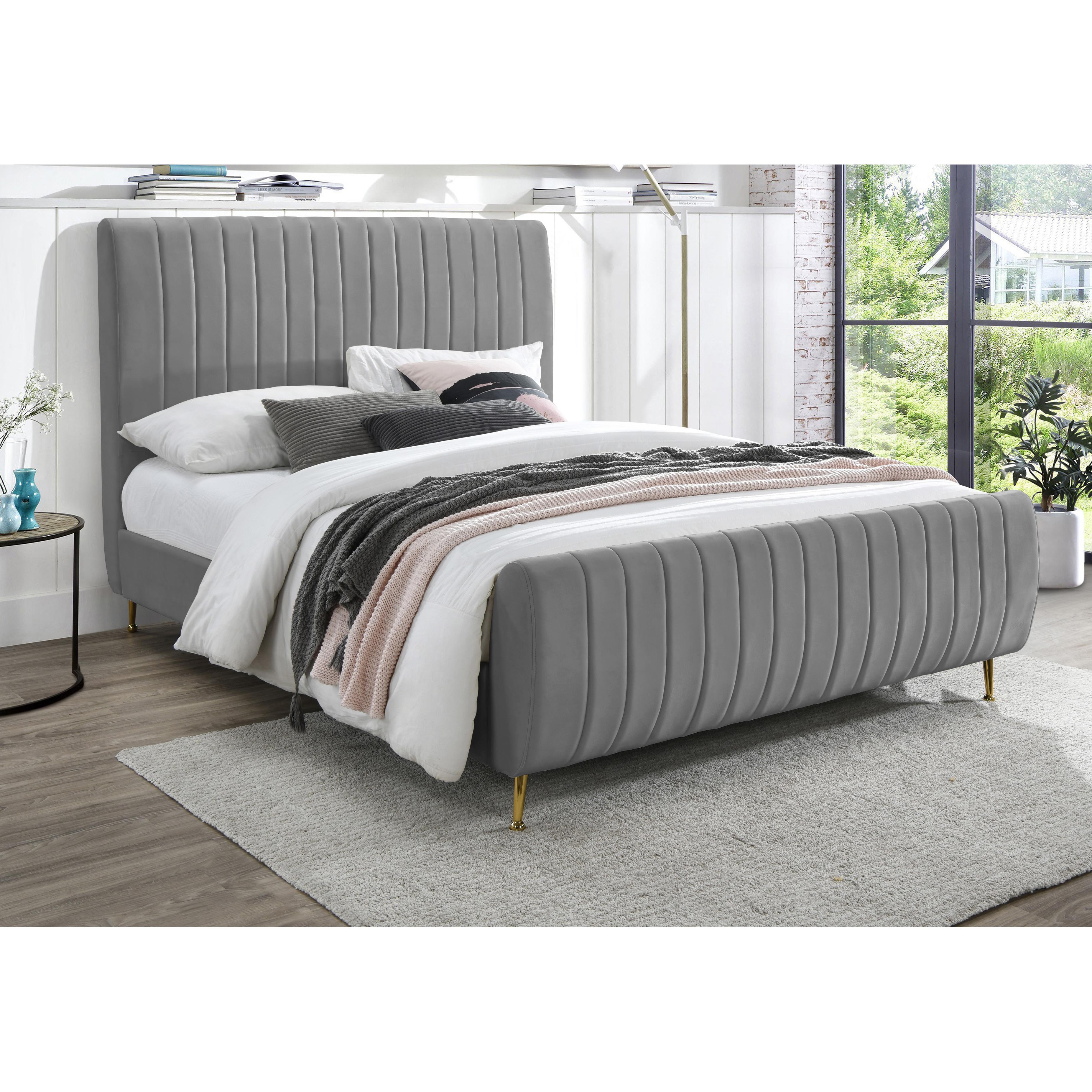 Meridian Zara Grey Velvet Full Bed (3 Boxes)