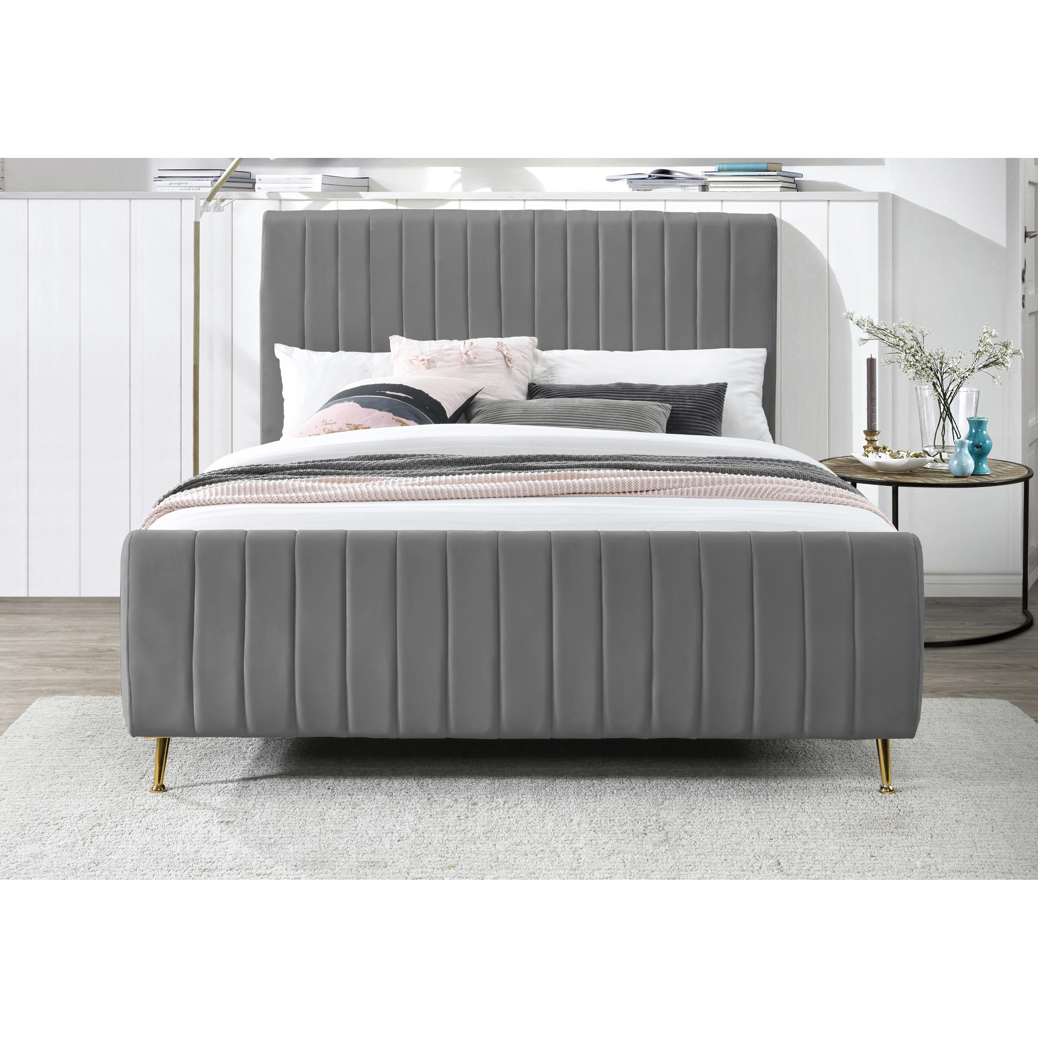 Meridian Zara Grey Velvet Full Bed (3 Boxes)