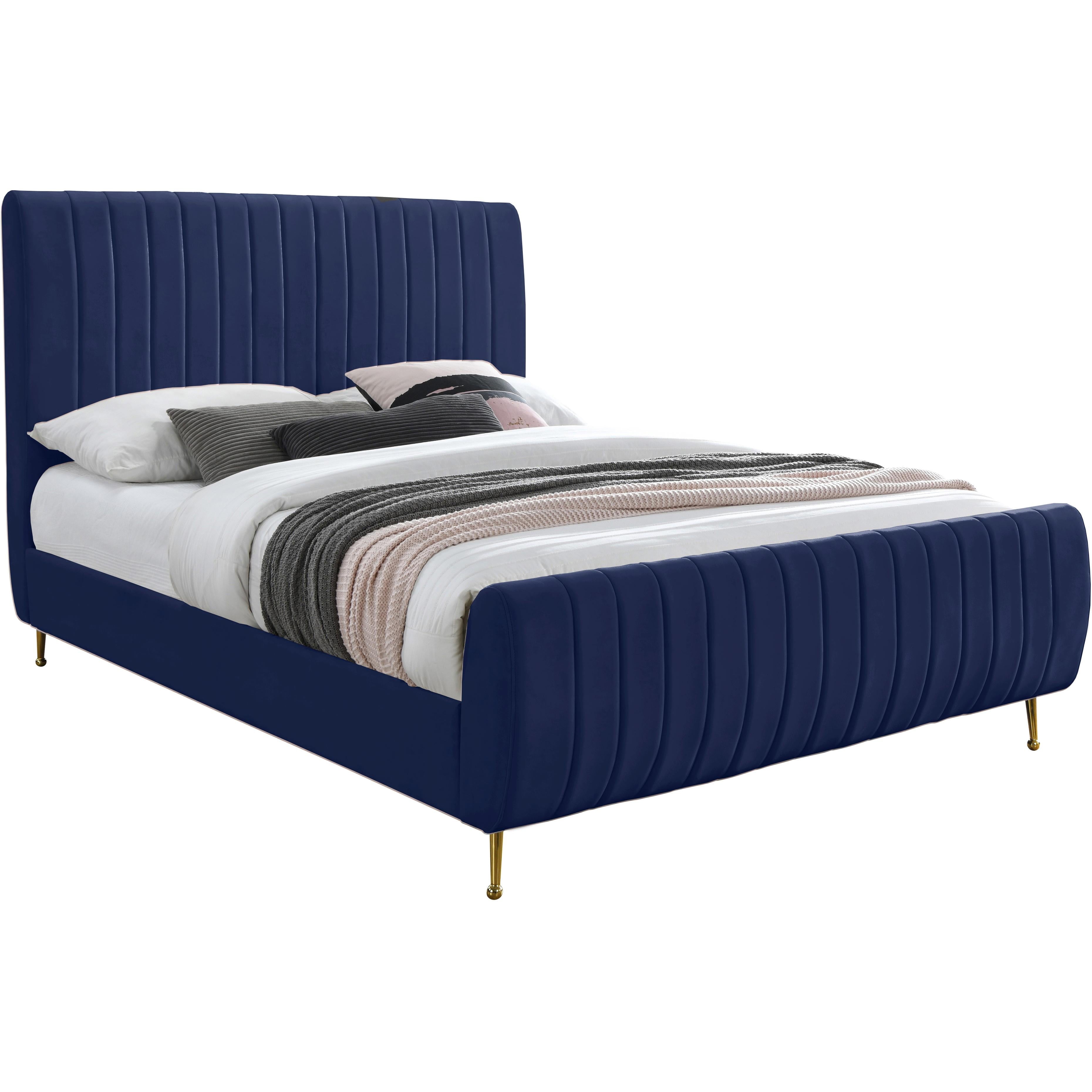 Meridian Zara Navy Velvet Full Bed (3 Boxes)