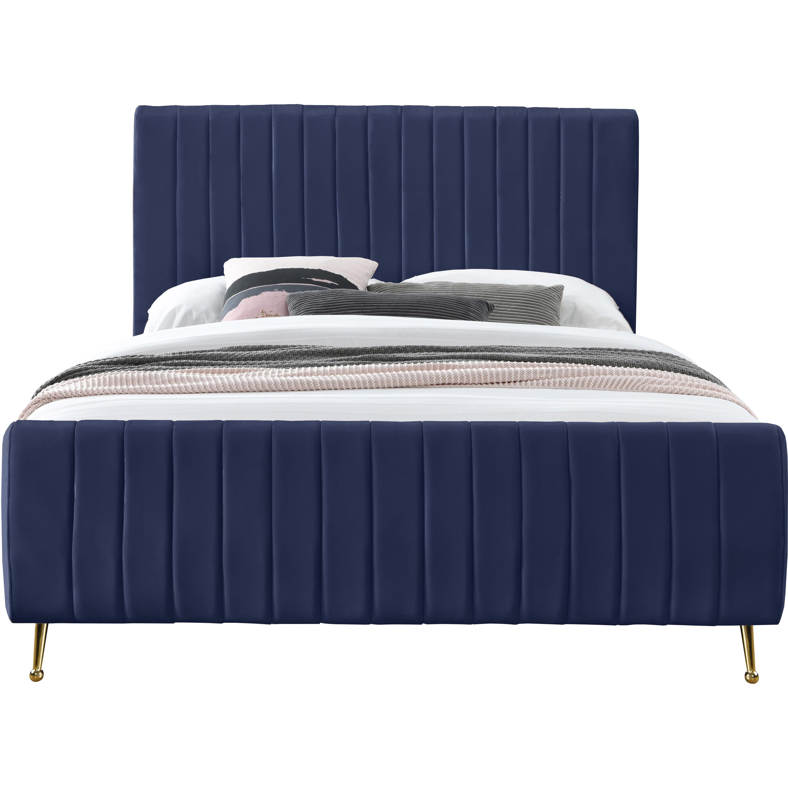 Meridian Zara Navy Velvet Full Bed (3 Boxes)