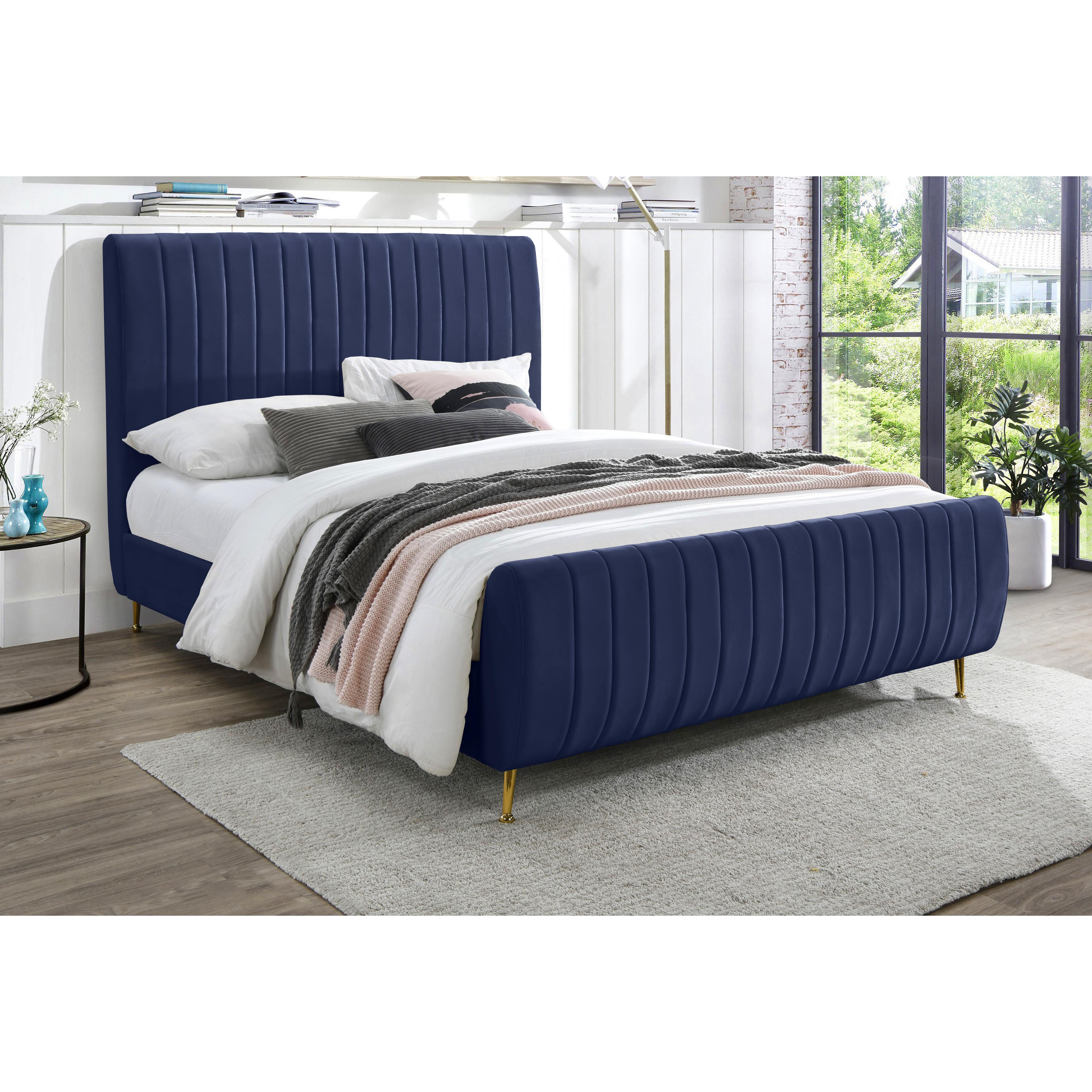 Meridian Zara Navy Velvet Full Bed (3 Boxes)